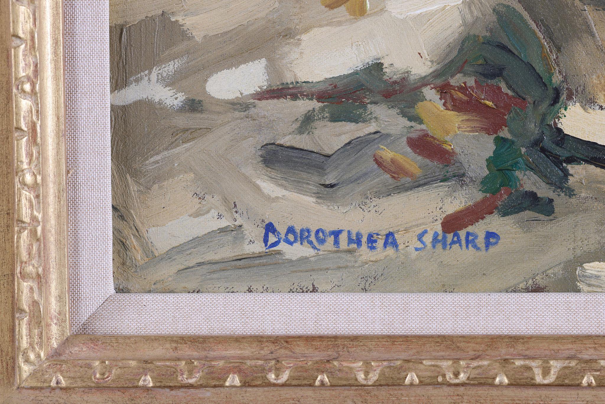 Ein wunderbares Beispiel für Dorothea Sharps Stillleben. Voller Lebendigkeit und Spritzigkeit zeigt dieses Gemälde mit seinen klassischen breiten Pinselstrichen ihr Talent von seiner besten Seite. Es befindet sich in einem mit Blattgold bearbeiteten