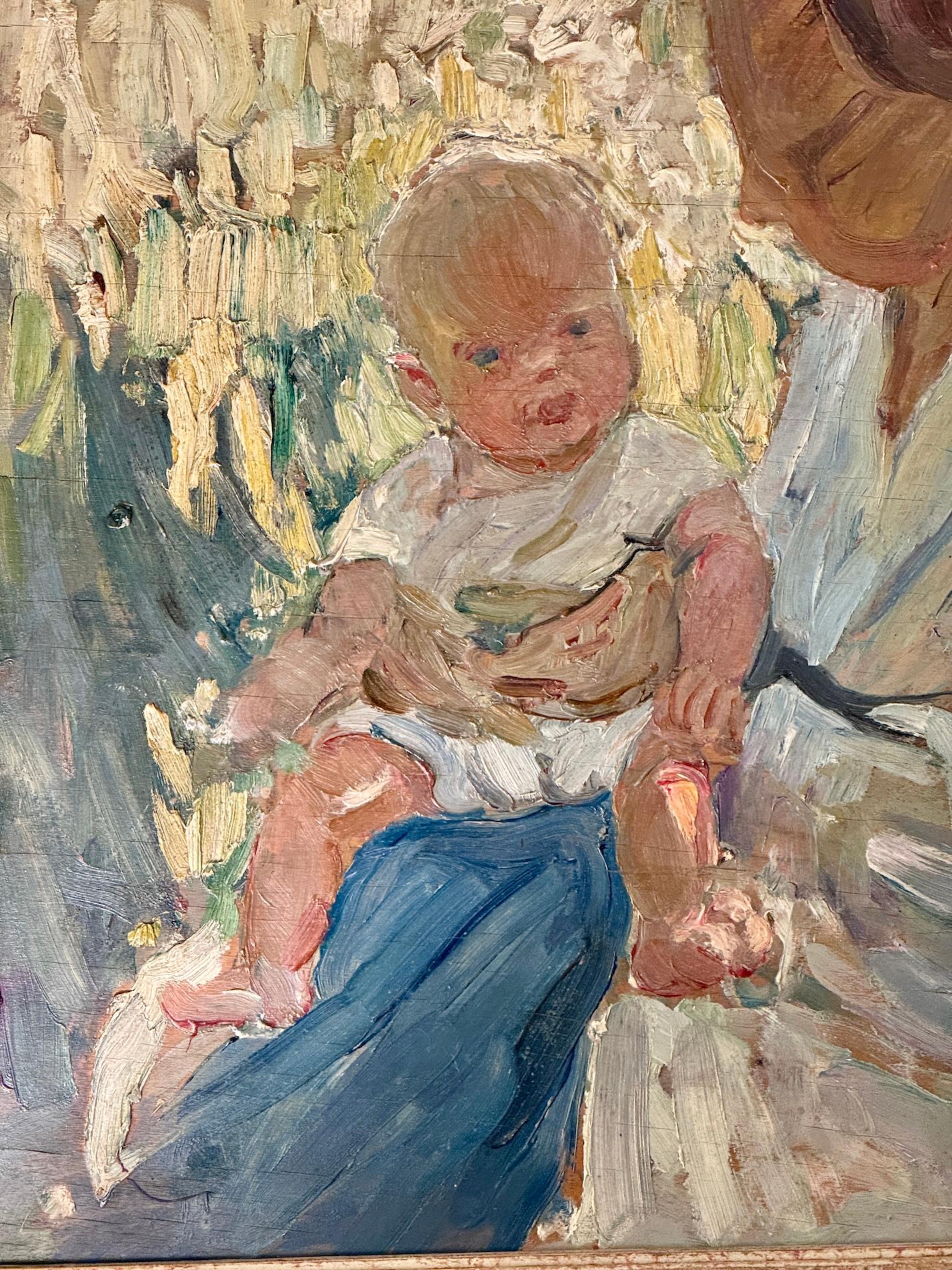 Early 20th century Modern British Impressionist portrait of a mother and child - Painting by Dorothea Sharp