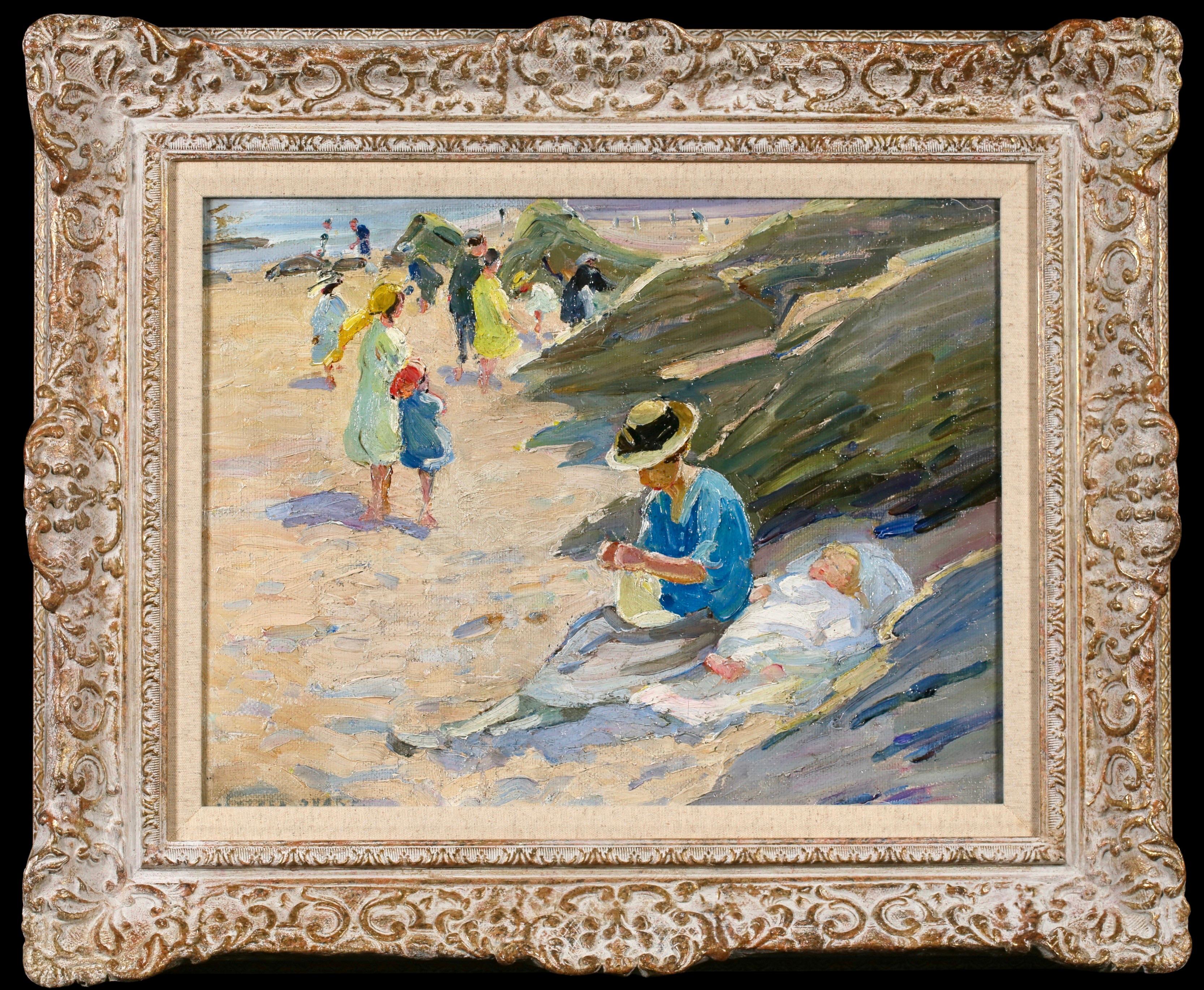 On the Beach - Impressionist Figures in Landscape Oil Painting by Dorothea Sharp