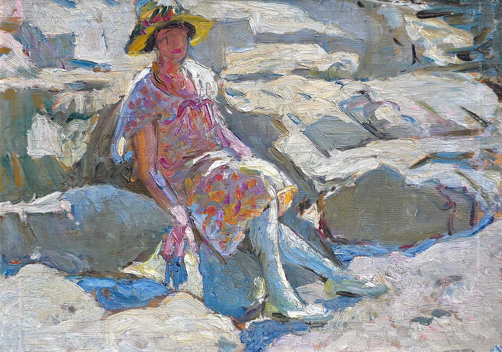 Sitting on the Rocks, St Ives - Painting by Dorothea Sharp