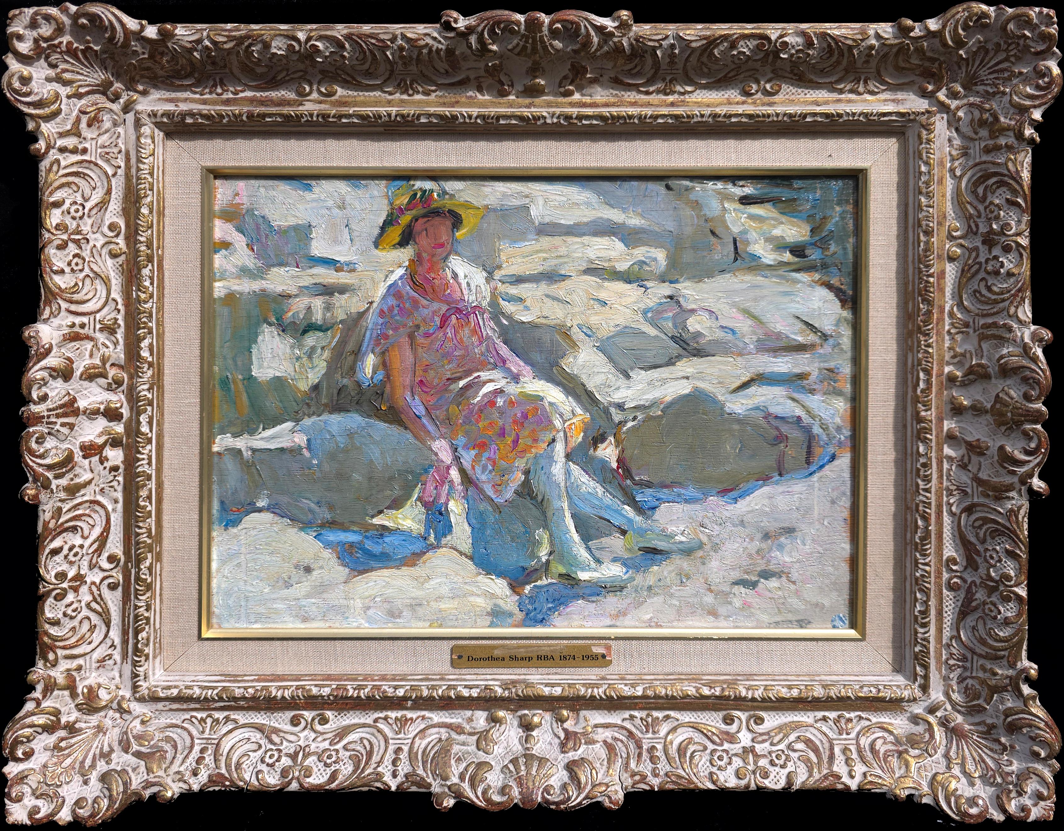 Dorothea Sharp Figurative Painting - Sitting on the Rocks, St Ives