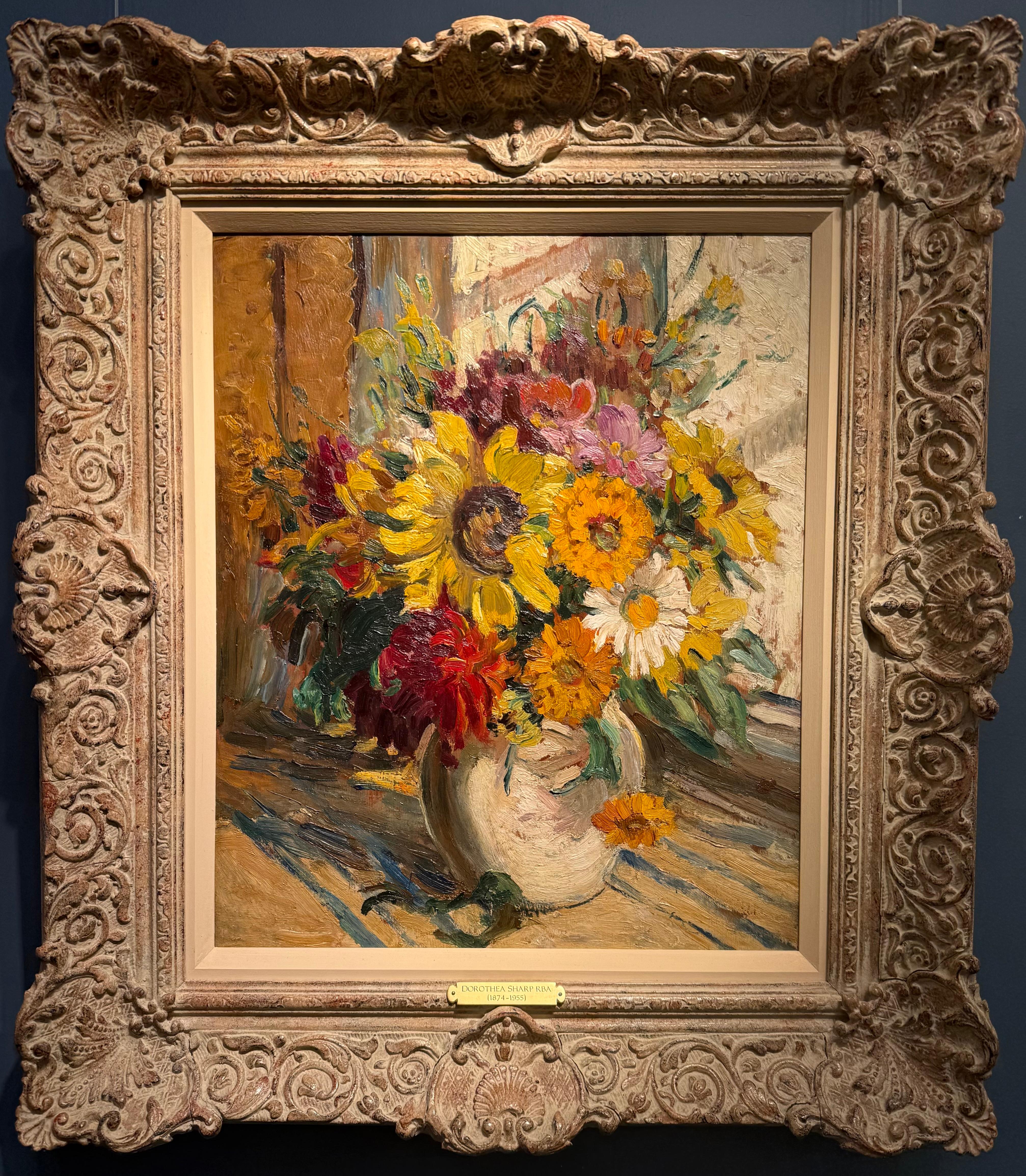 Stillleben mit Sommerblumen, Öl auf Holztafel, Anfang des 20. Jahrhunderts, gerahmt