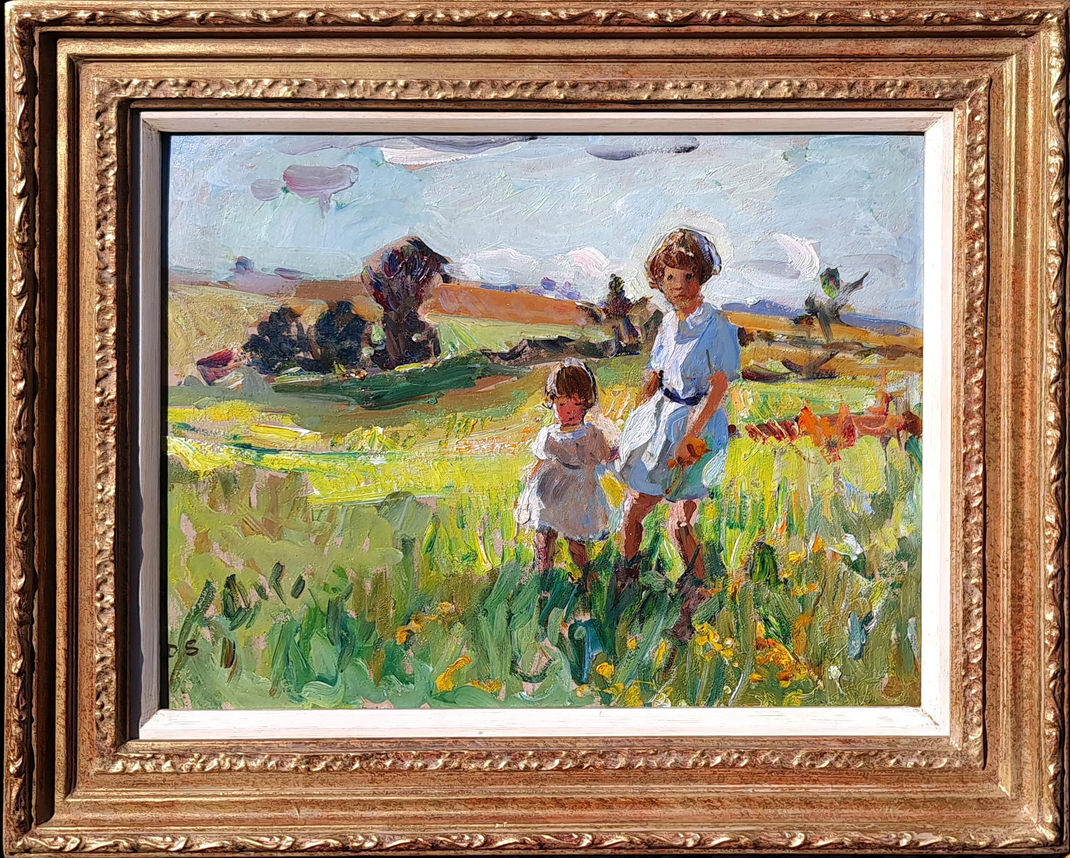 Dorothea Sharp Figurative Painting - Walking with Big Sister