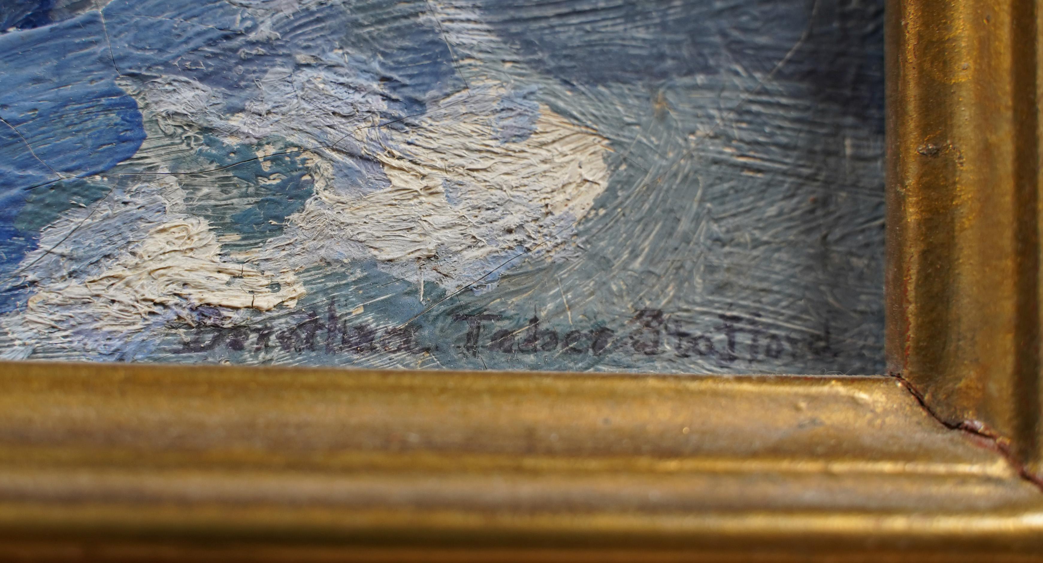 Paisaje invernal impresionista americano de Vermont Pintura al óleo enmarcada y firmada en venta 2