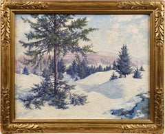 Antique Early American Impressionist Winter Vermont Landscape Framed Signed Oil Painting