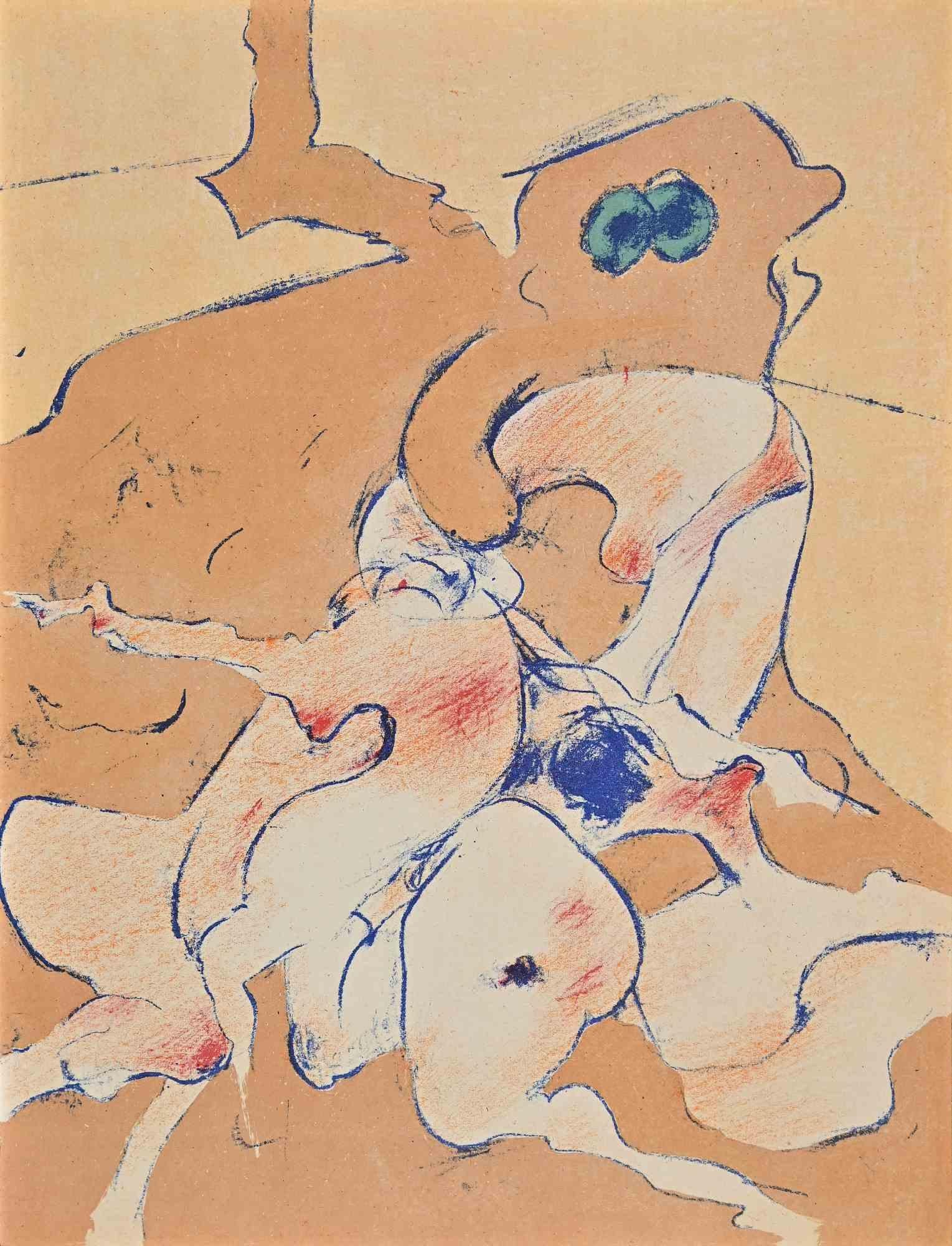 Untitled  is an artwork realized by Dorothea Tanning  in 1974.

Original colored lithograph.

Good conditions. Printed by  Atelier Pierre Chave in Vence, France.

This lithograph was realized  by the artist in 1974 for éditions XXe Siècle - Le