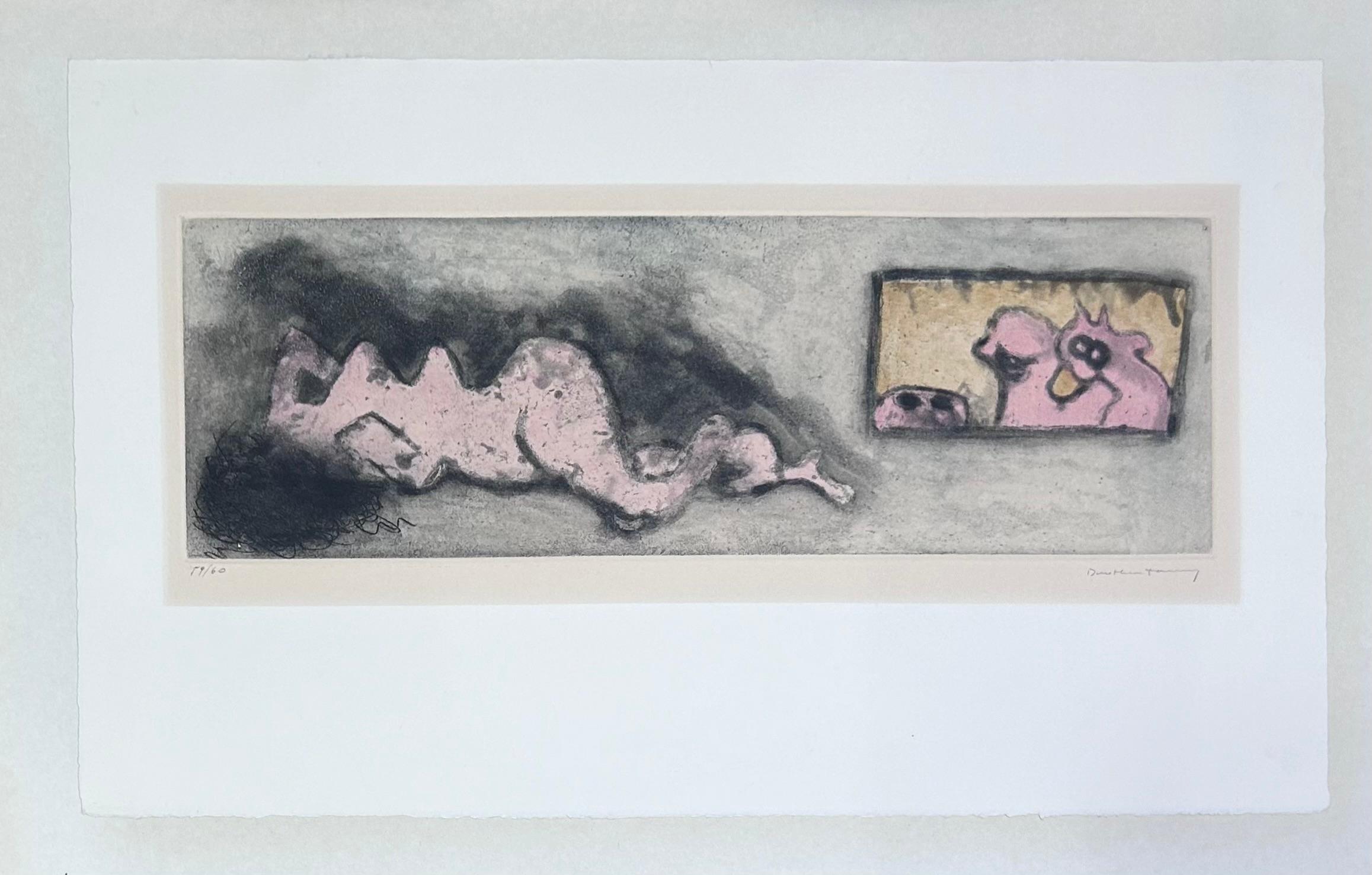 Voyeurs - Litografia firmata a mano in edizione limitata Artista surrealista donna, 1970 - Interior Print Grigio di Dorothea Tanning