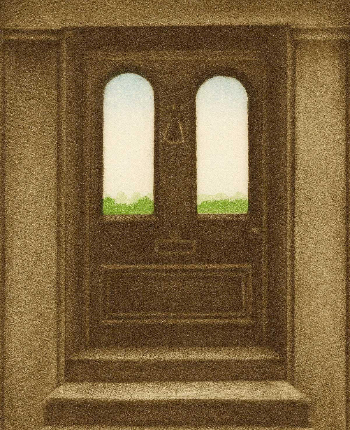 Steps to a Door (landscape seen through door windows) - Modern Print by Dorothea Wight