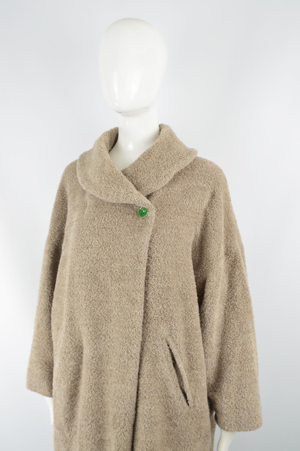 Brown Dorothee Bis 1980s Vintage Women's Long Alpaca Wool Cocoon Coat