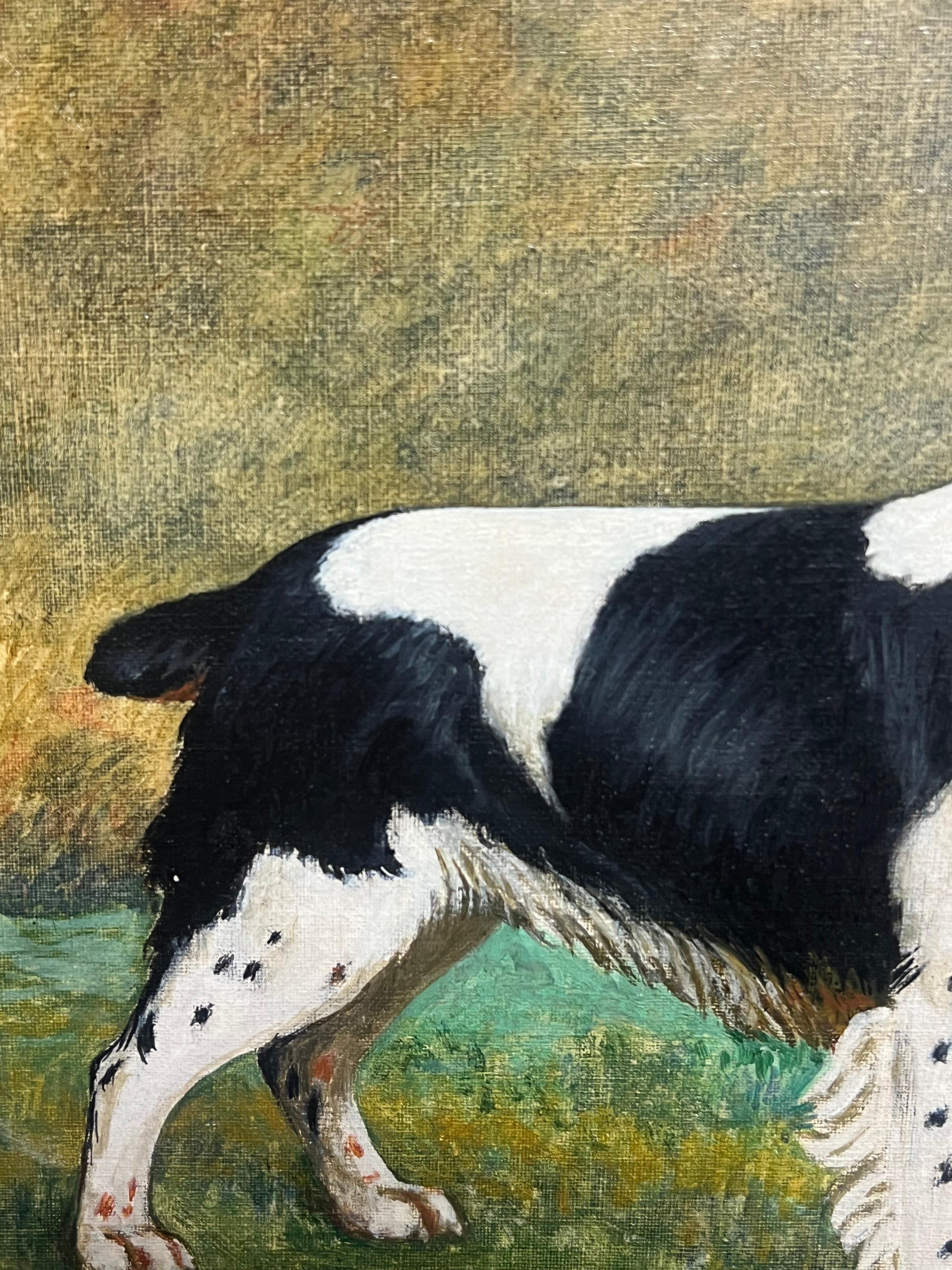 English Mid 20th Century Oil Painting of Black & White Cocker Spaniel Dog 2