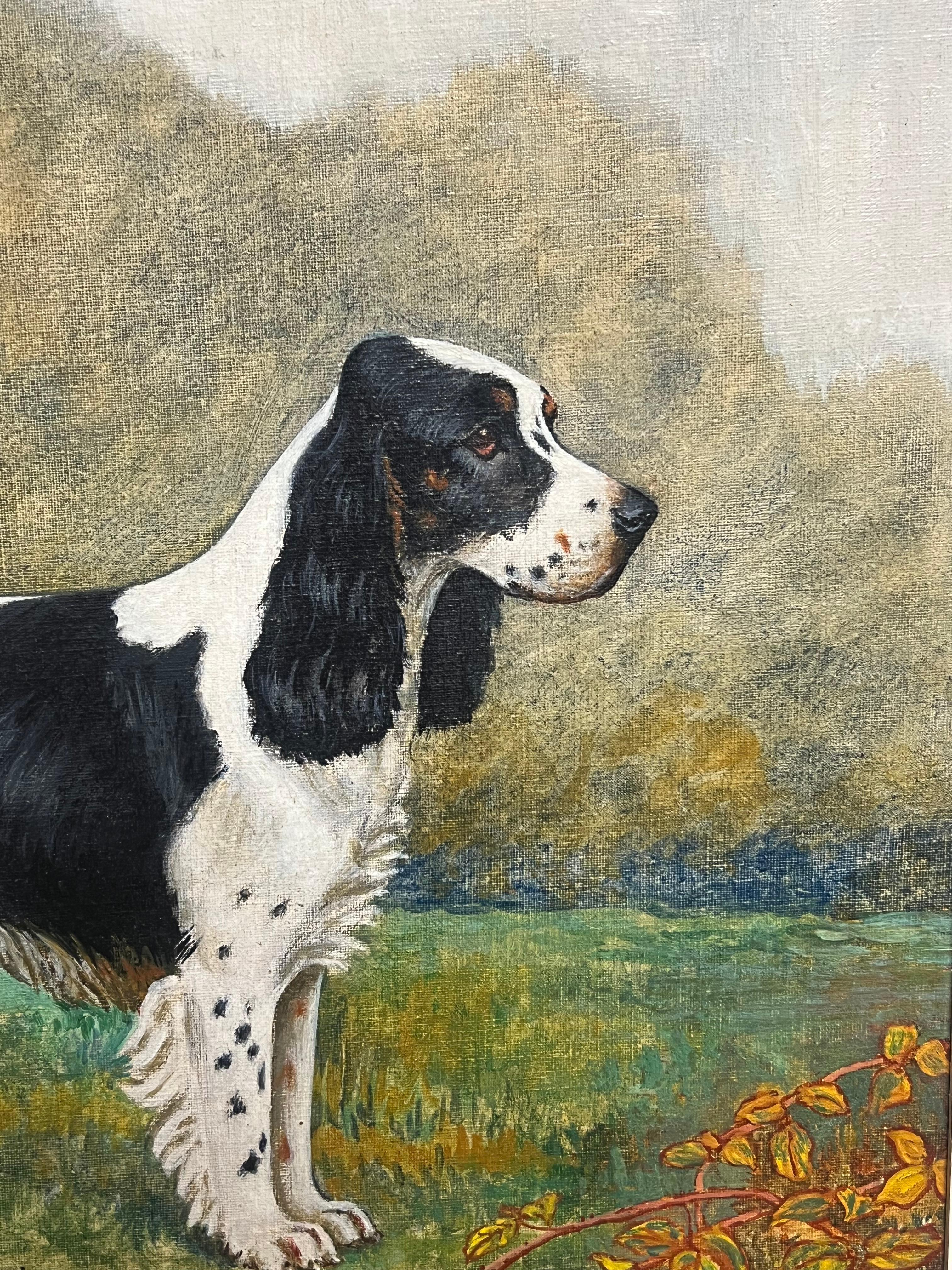 English Mid 20th Century Oil Painting of Black & White Cocker Spaniel Dog 3