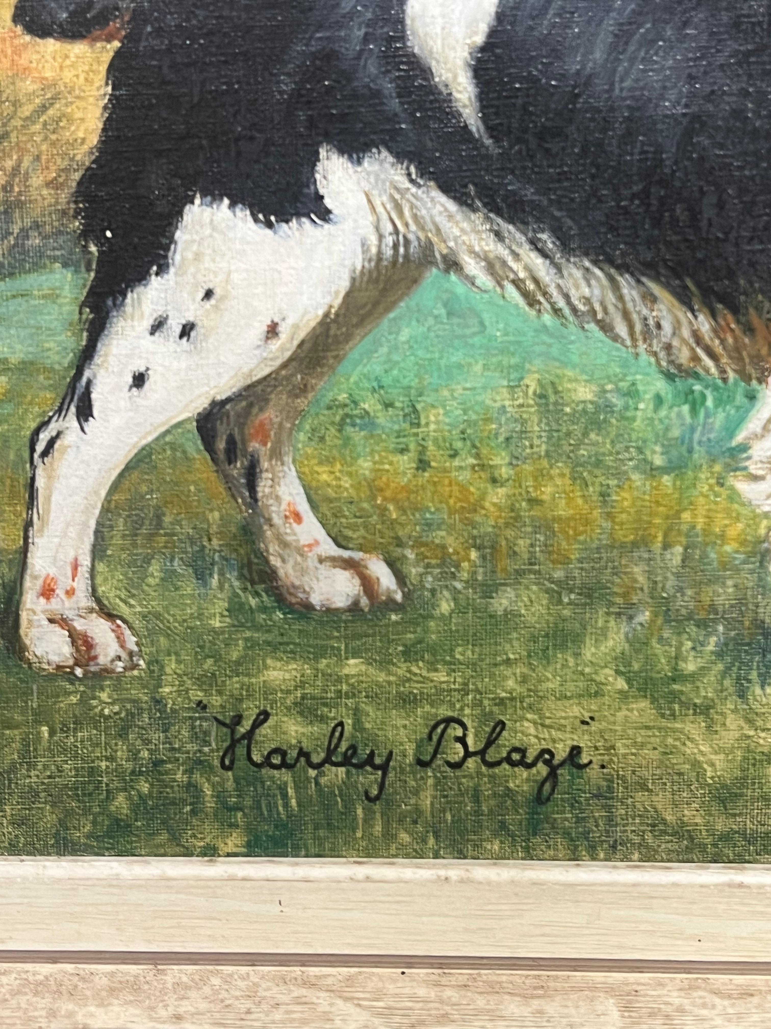English Mid 20th Century Oil Painting of Black & White Cocker Spaniel Dog 4