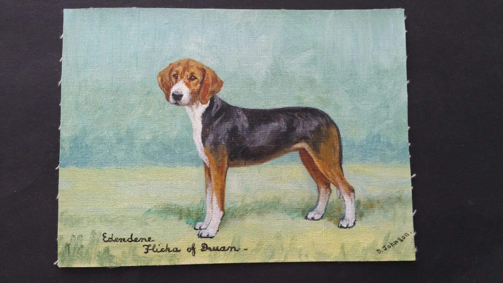 English School Pintura al óleo de mediados del siglo XX Perro sabueso Hamiltonstovare - Painting de Dorothy Alexandra Johnson