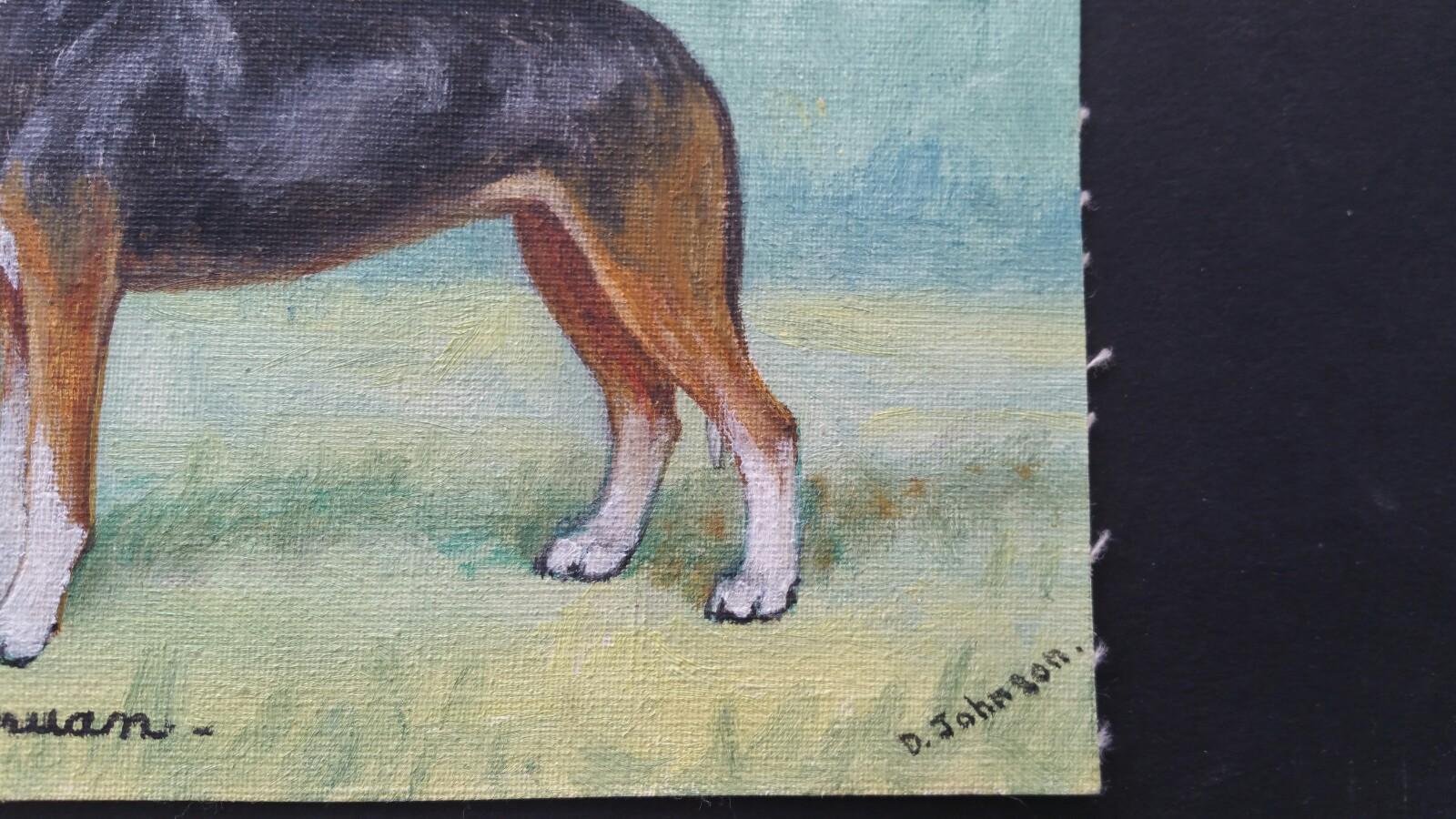 English School Pintura al óleo de mediados del siglo XX Perro sabueso Hamiltonstovare - Animal Painting Gris de Dorothy Alexandra Johnson