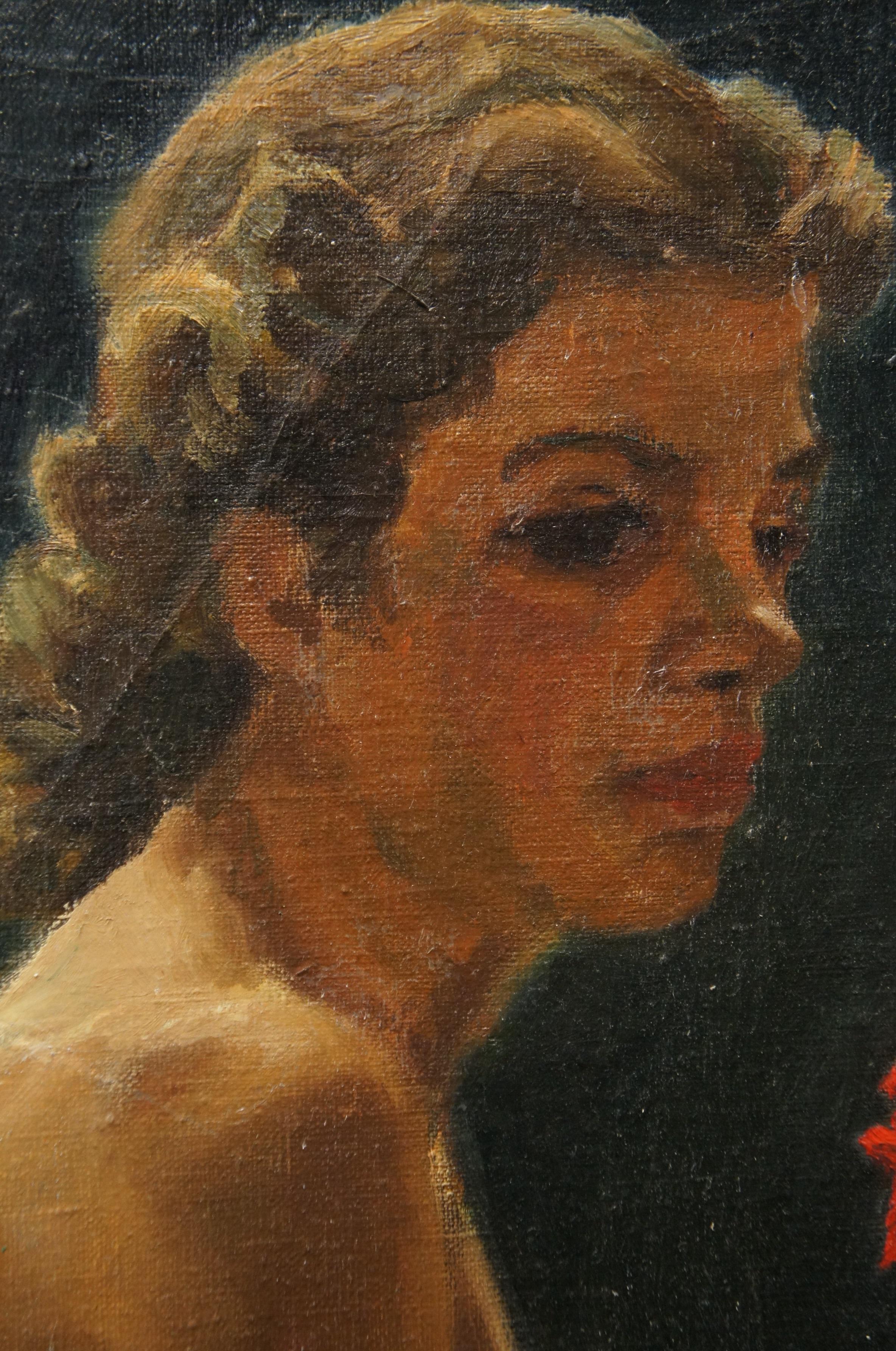 Dorothy Christy Cervantes, portrait de femme nue, peinture à l'huile sur toile 30 po 5
