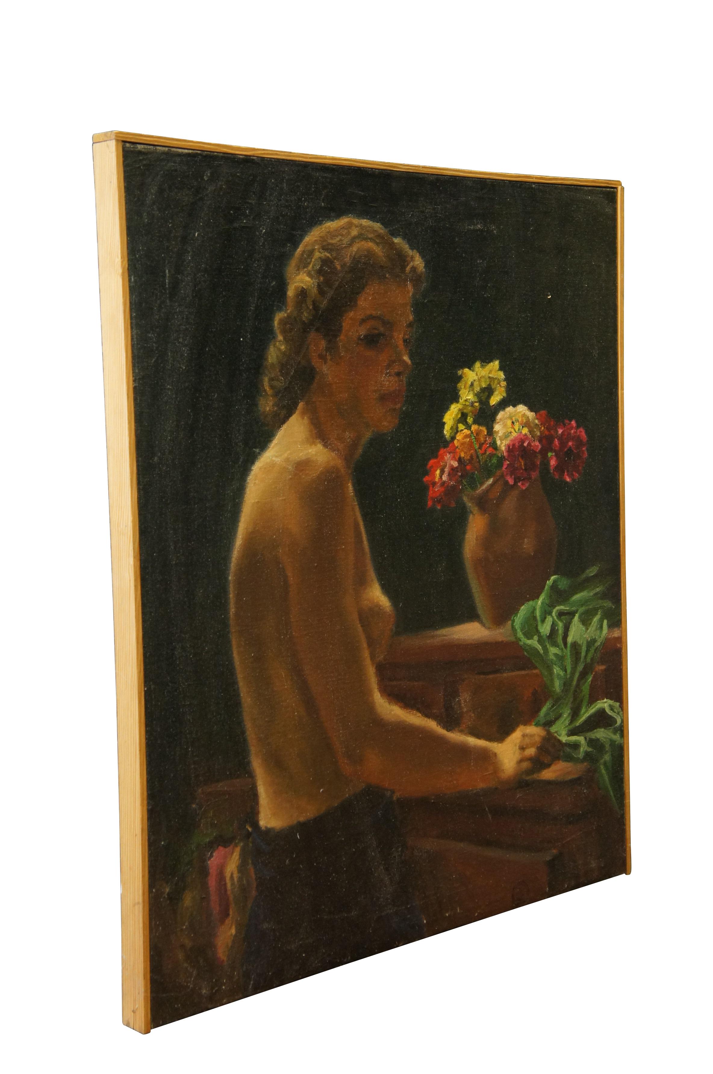 Dorothy Christy Cervantes, portrait de femme nue, peinture à l'huile sur toile 30 po État moyen à Dayton, OH