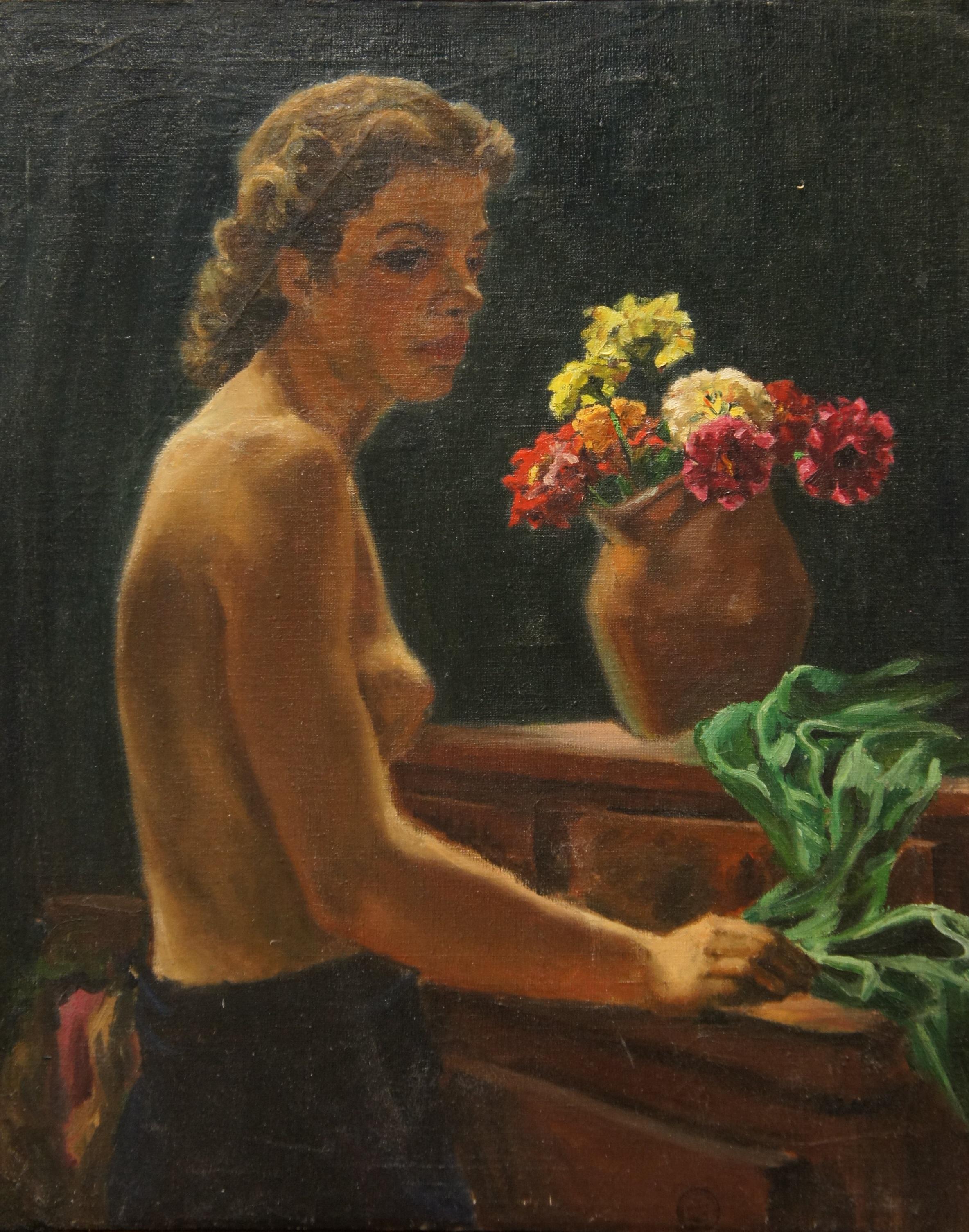 Dorothy Christy Cervantes, portrait de femme nue, peinture à l'huile sur toile 30 po 1