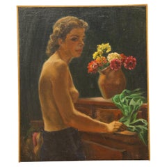 Dorothy Christy Cervantes, portrait de femme nue, peinture à l'huile sur toile 30 po