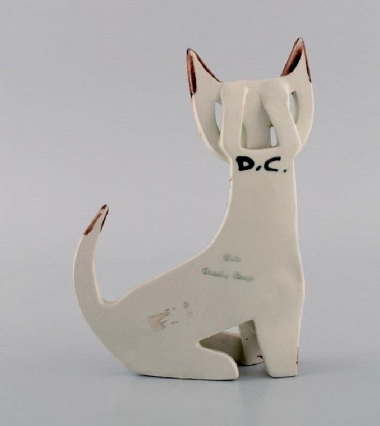 Dorothy Clough for Gefle, Rare Cat in Hand-Painted Glazed Porcelain, Mid-20th C In Excellent Condition In Copenhagen, DK