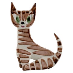 Dorothy Clough for Gefle, Rare Cat in Hand-Painted Glazed Porcelain, Mid-20th C