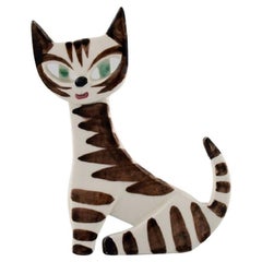 Dorothy Clough for Gefle, Rare Cat in Hand-Painted Glazed Porcelain, Mid-20th C