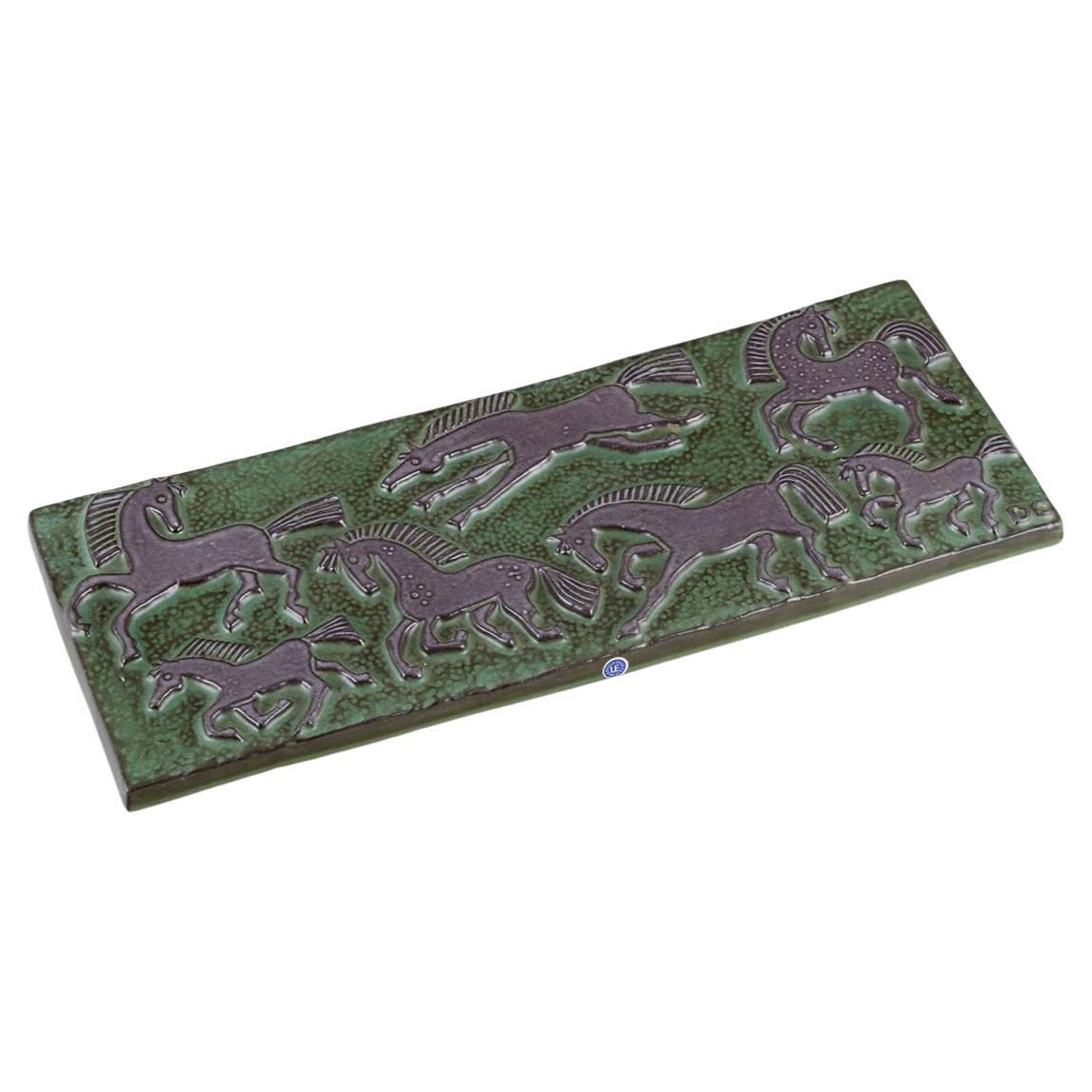 Dorothy Clough for Upsala-Ekeby. Wall relief in ceramic with motif of horses For Sale