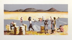 Recogiendo sal, litografía americana moderna de Dorothy Dell Dennison