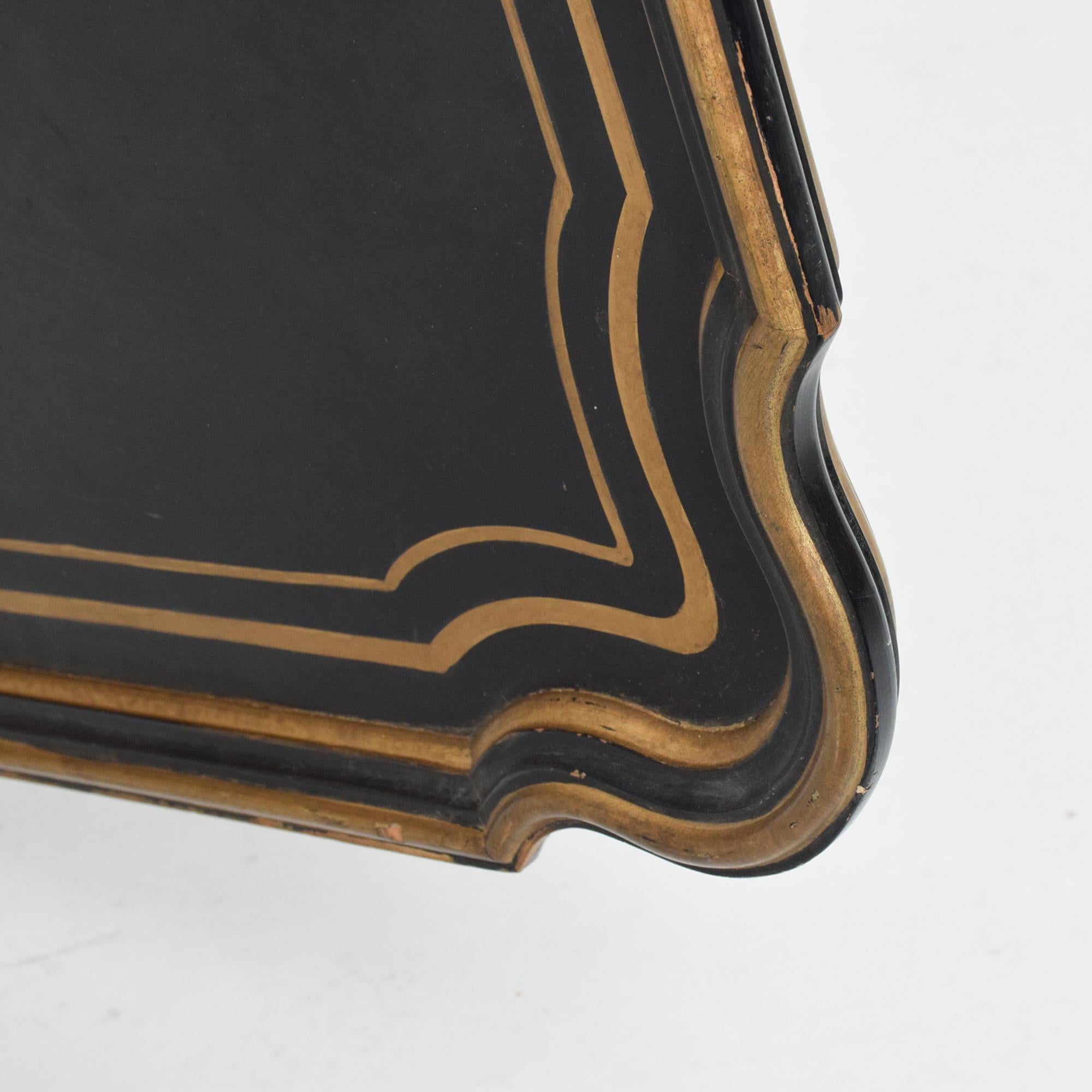 1950s Dorothy Draper Black Coffee Tabletop Gold Scallop Hollywood 3