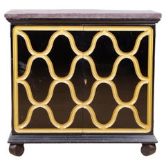 Retro Dorothy Draper Black Lacquer and Gilded Espana Cabinet