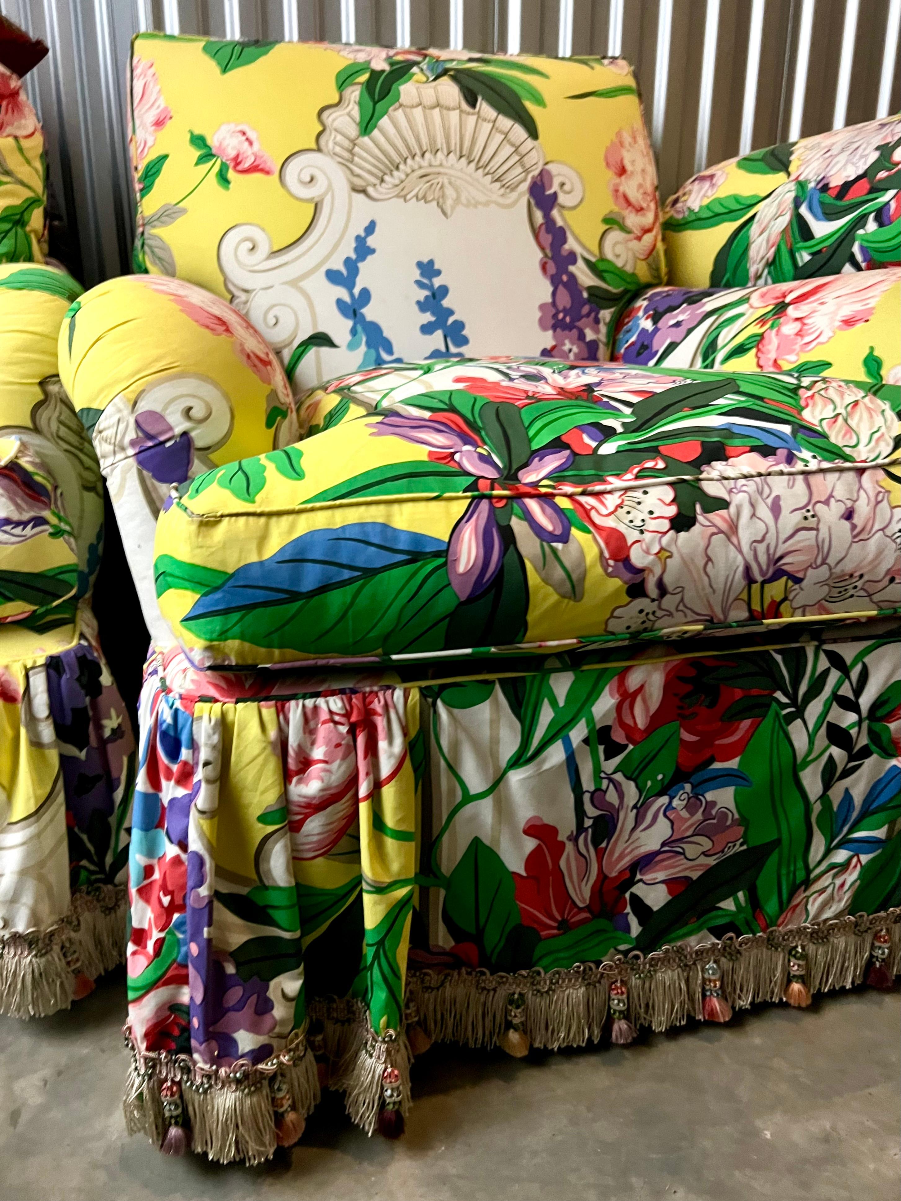 20th Century Dorothy Draper Hollywood Regency Armchair Pair, Carleton Varney, Down-Filled
