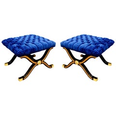 Dorothy Draper Pair of Espana Benches in Black Lacquer with Gilding, 1940s