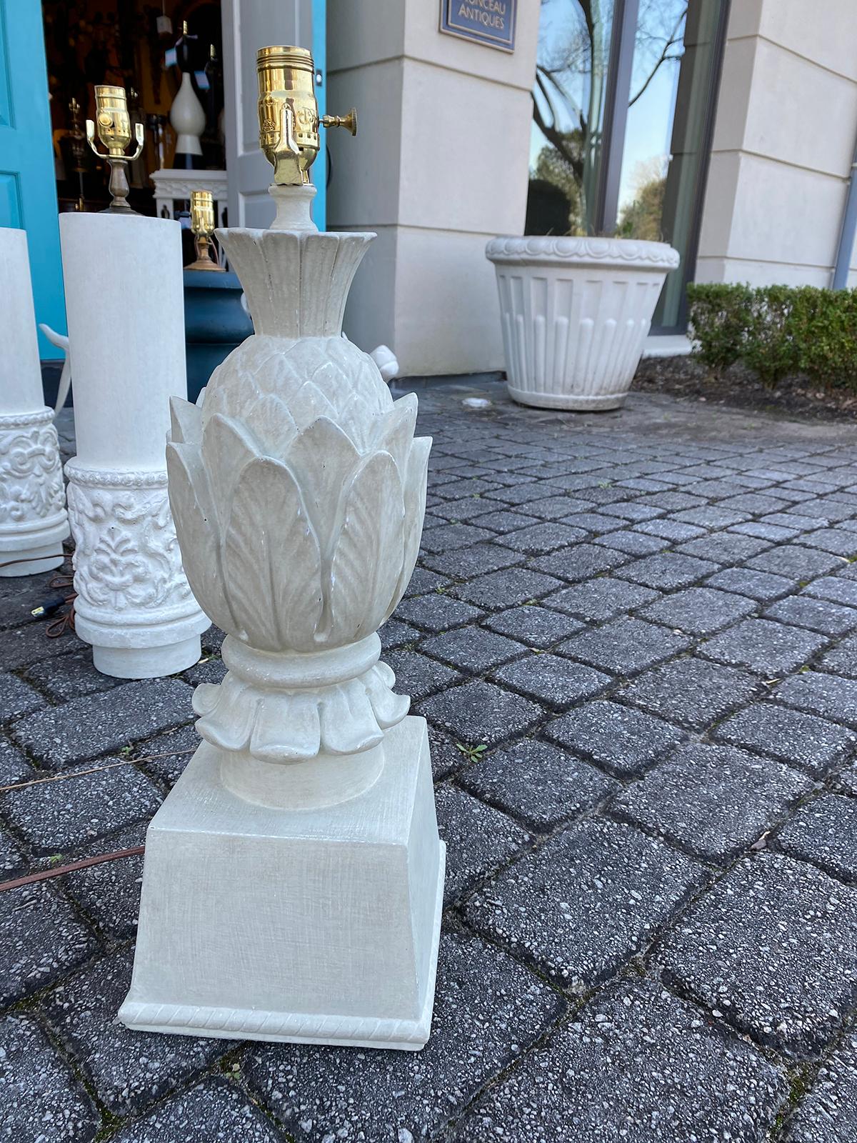Dorothy Draper Style 20th Century Plaster Pineapple Lamp, Custom Finish In Good Condition In Atlanta, GA