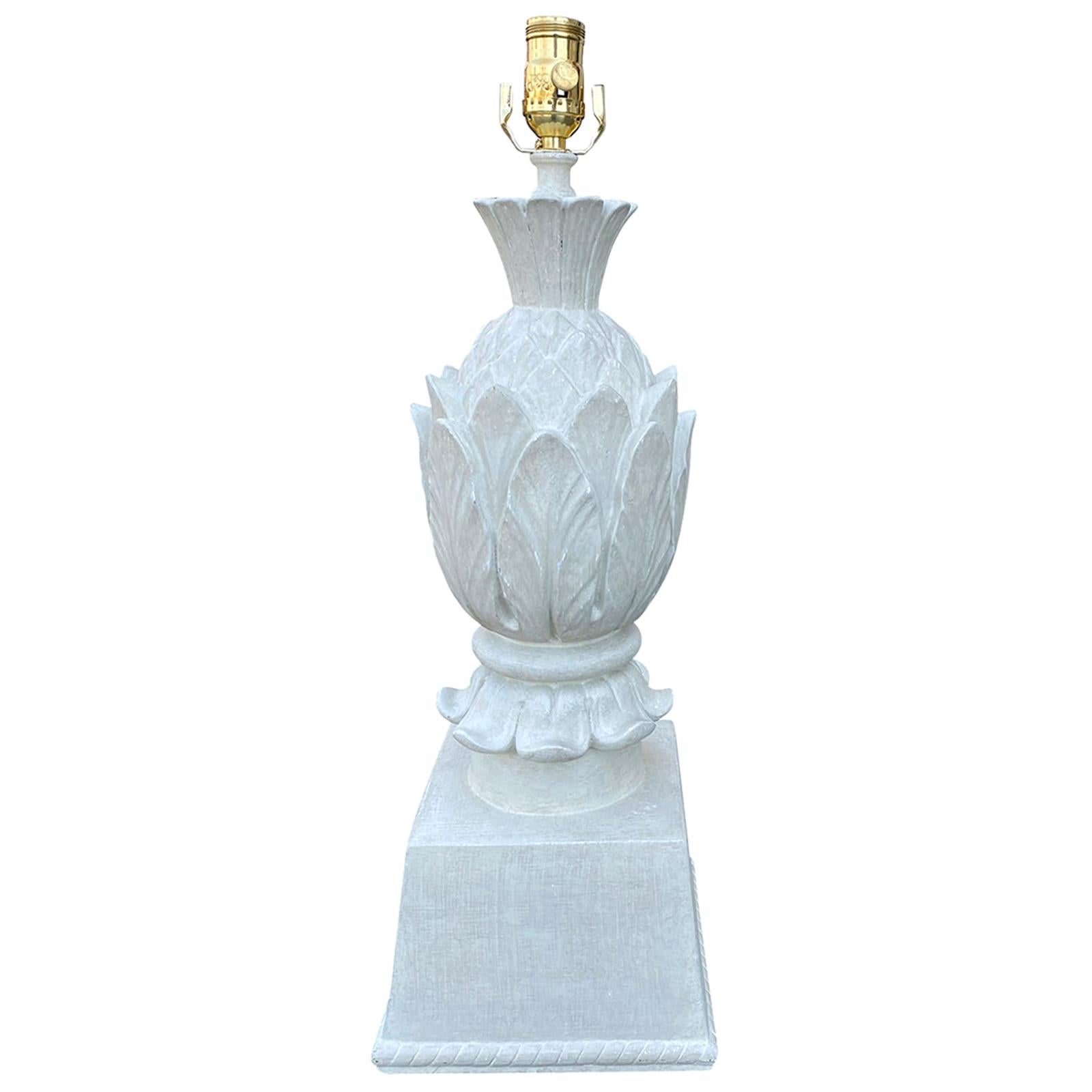 Dorothy Draper Style 20th Century Plaster Pineapple Lamp, Custom Finish