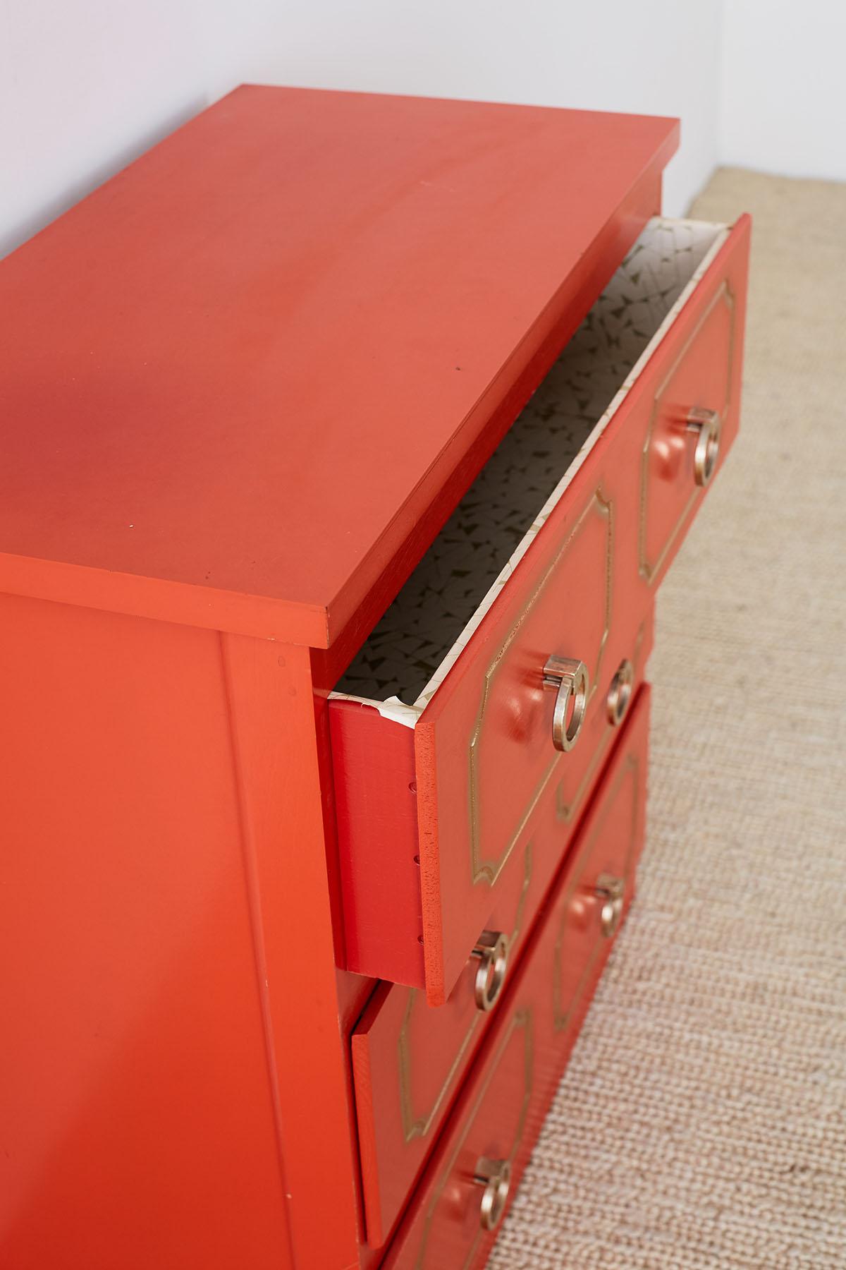 Dorothy Draper Style Coral Red Commode or Chest 3