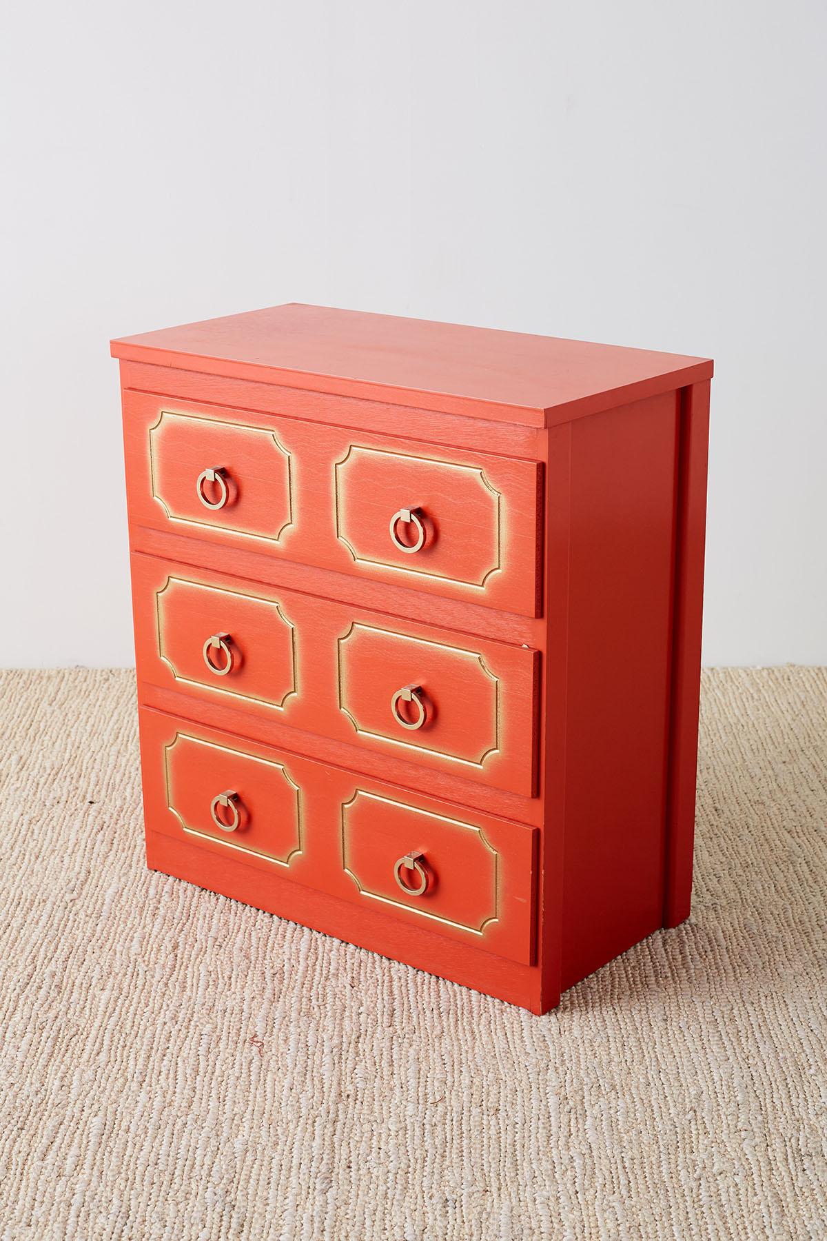 Dorothy Draper Style Coral Red Commode or Chest 4