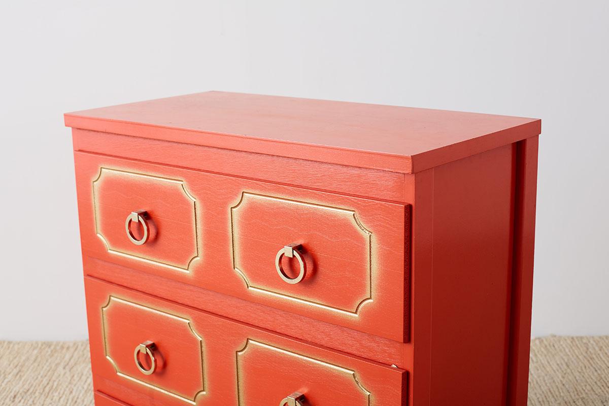 Dorothy Draper Style Coral Red Commode or Chest 6