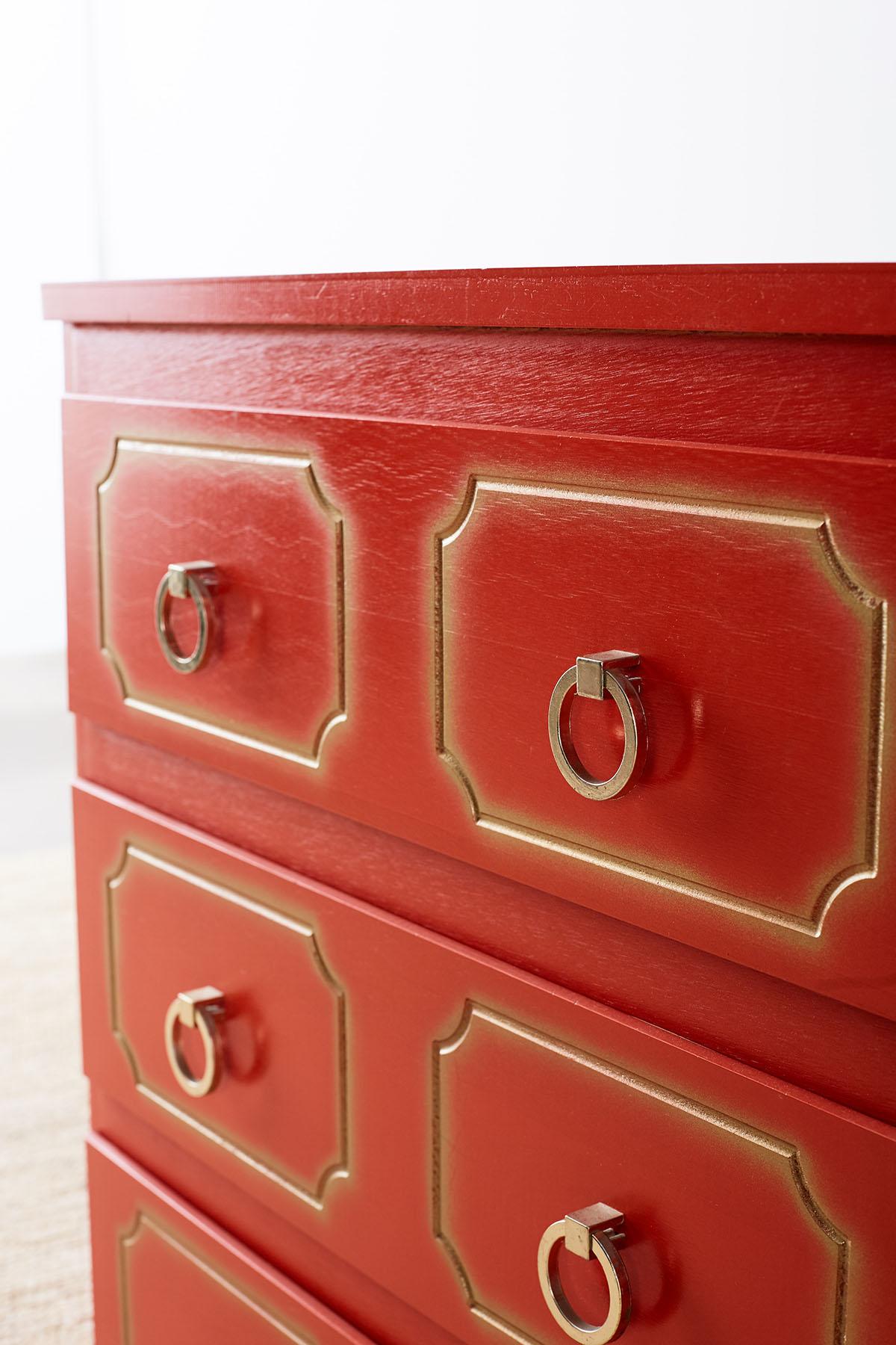 Dorothy Draper Style Coral Red Commode or Chest 9