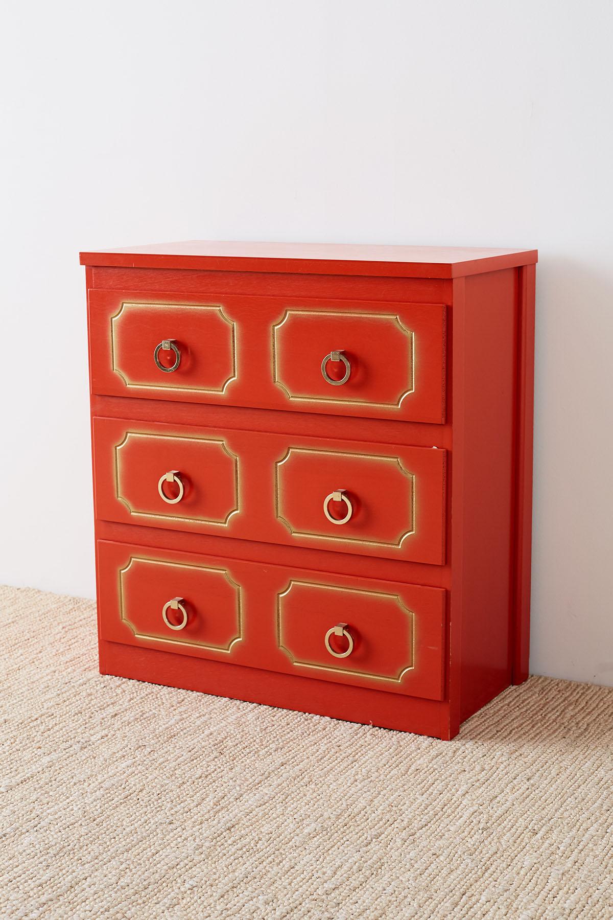 American Dorothy Draper Style Coral Red Commode or Chest