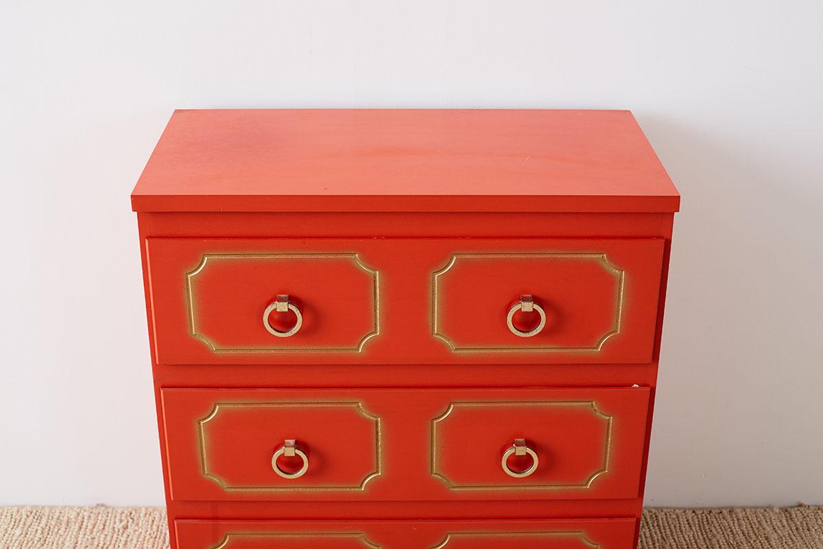 Dorothy Draper Style Coral Red Commode or Chest 1