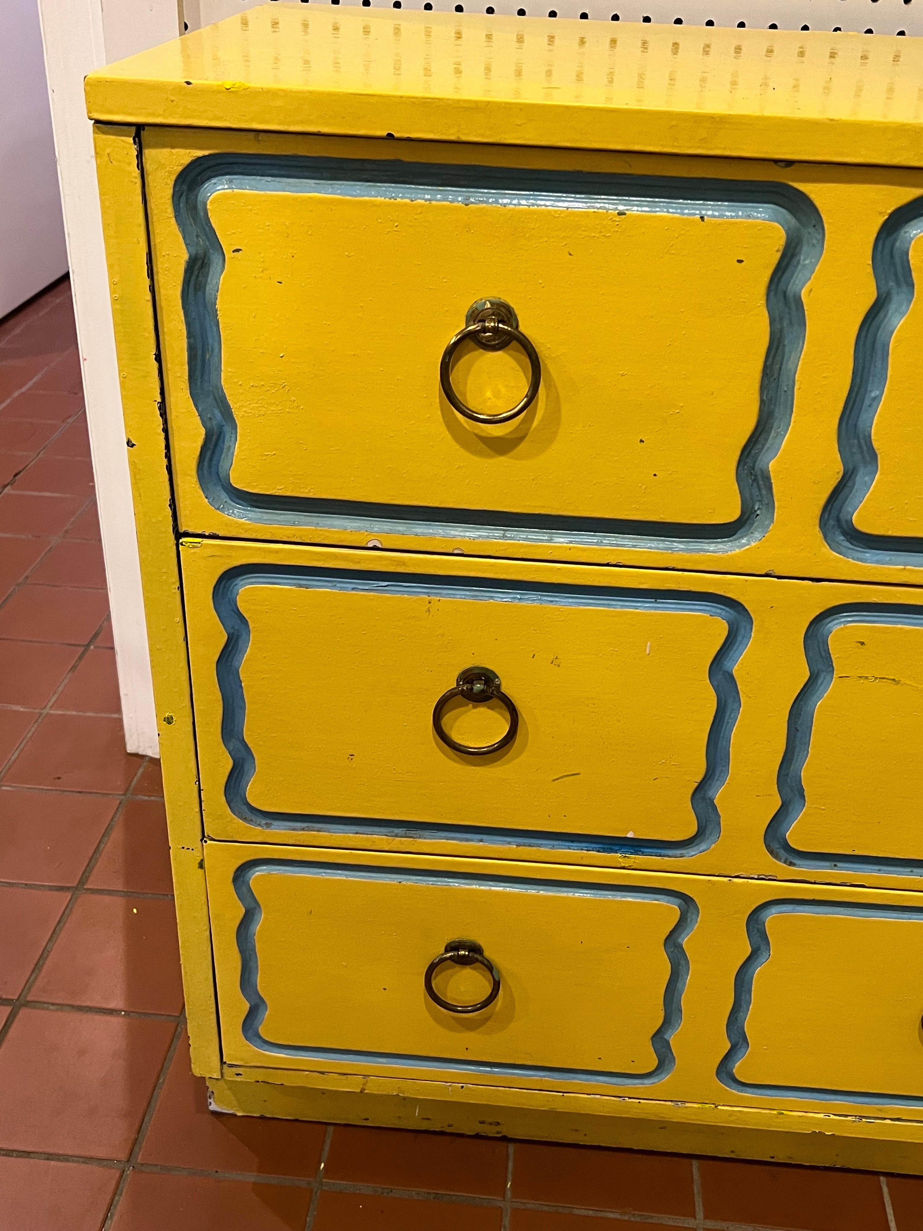 Metal Dorothy Draper Style Espana Chest in Yellow For Sale