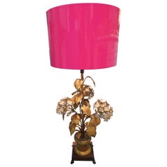 Dorothy Draper Stil vergoldet Gold Tole Hortensie Lampe Hollywood Regency