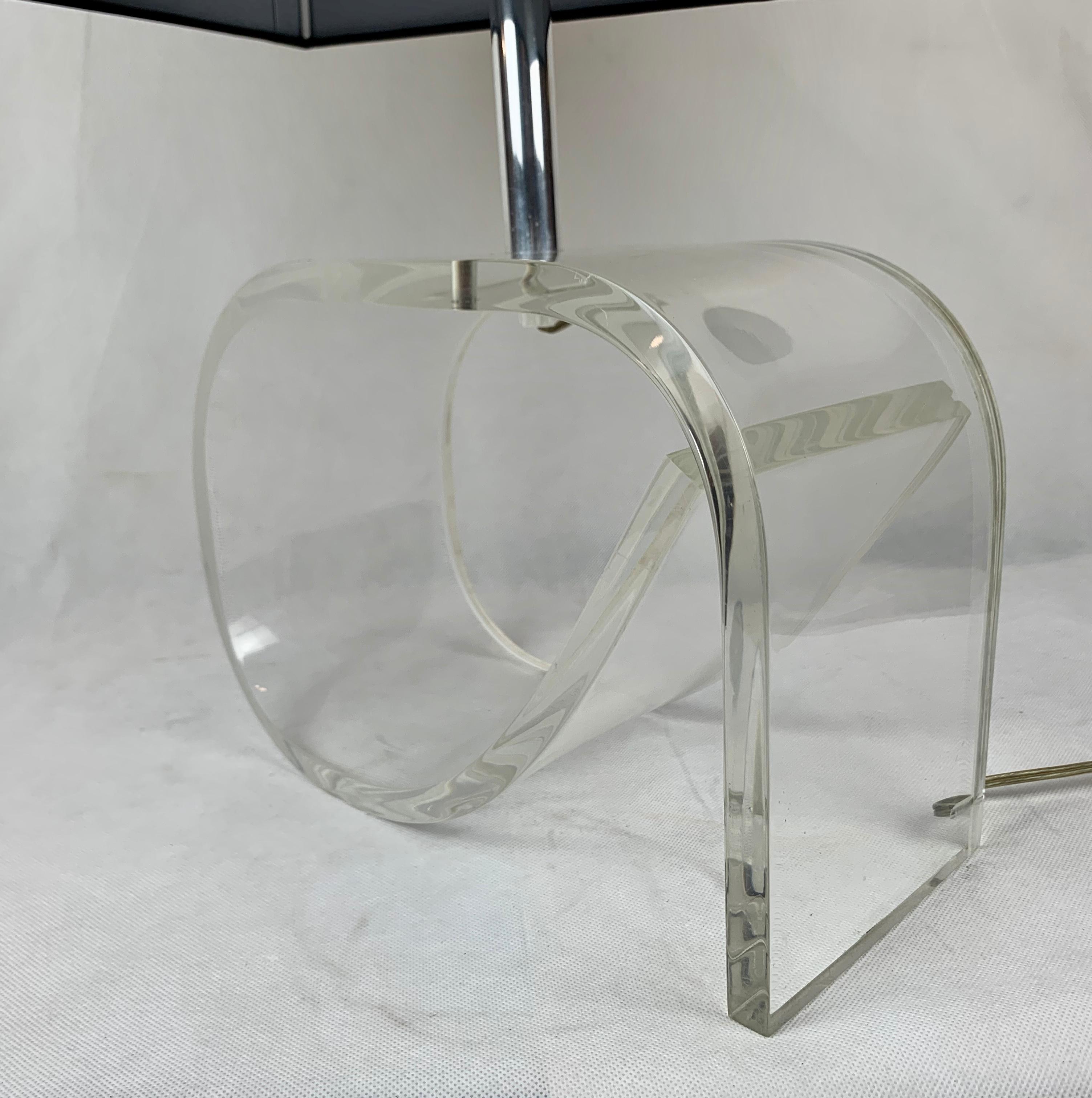 American Lucite Lamp with Black Shade in the Style of Dorothy Draper-1960's 
