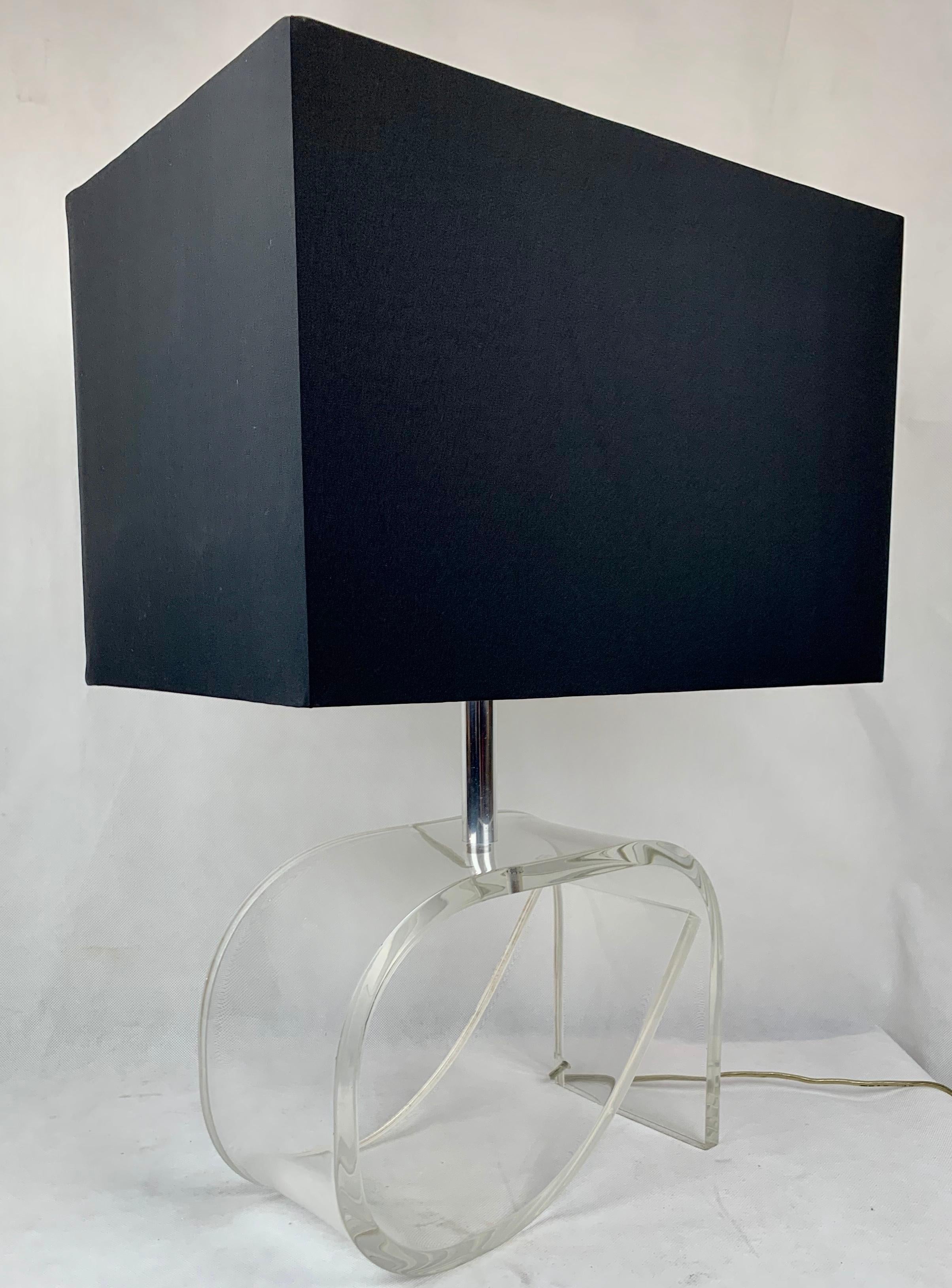 Lucite Lamp with Black Shade in the Style of Dorothy Draper-1960's  In Good Condition In West Palm Beach, FL