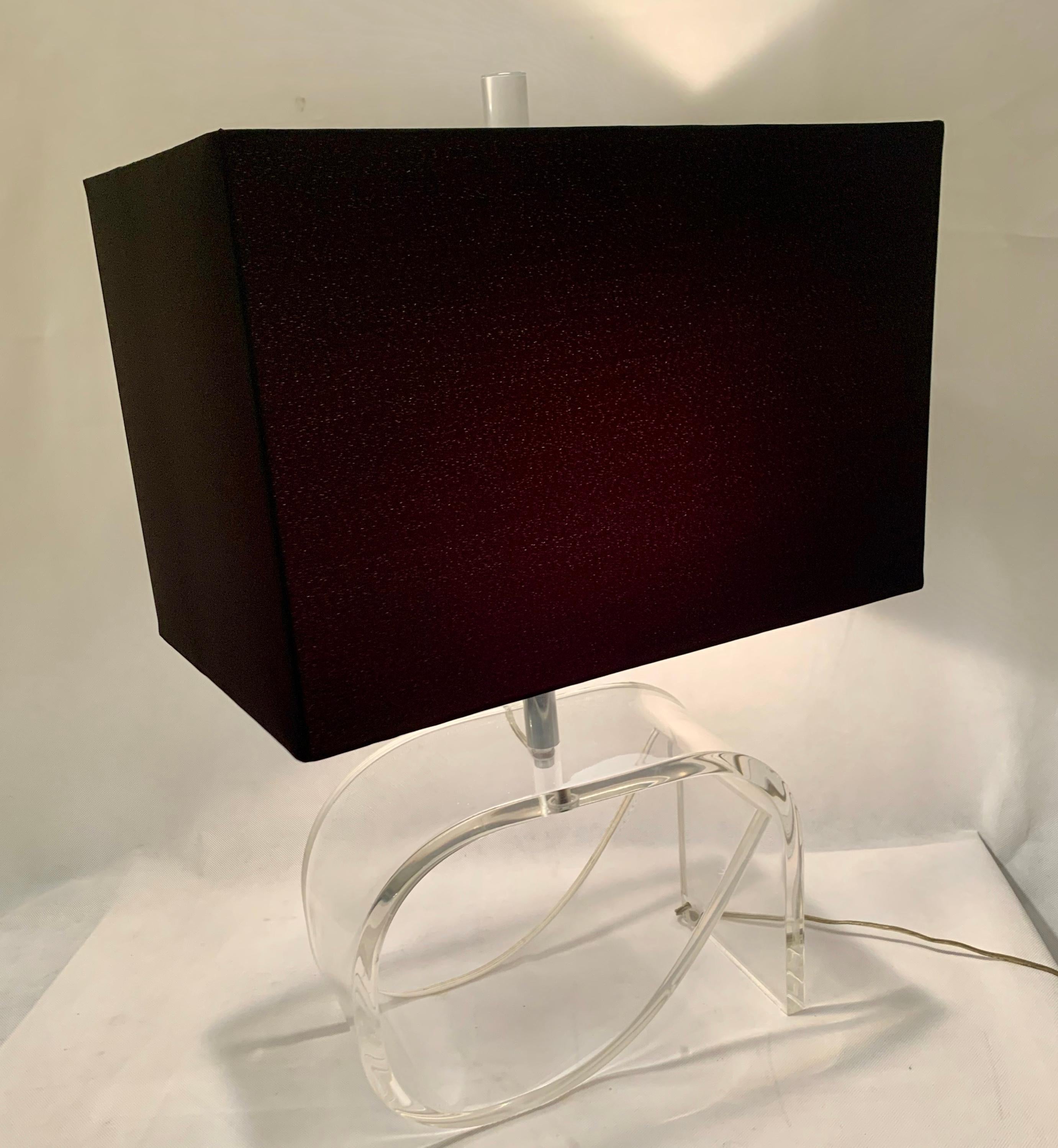 Paper Lucite Lamp with Black Shade in the Style of Dorothy Draper-1960's 
