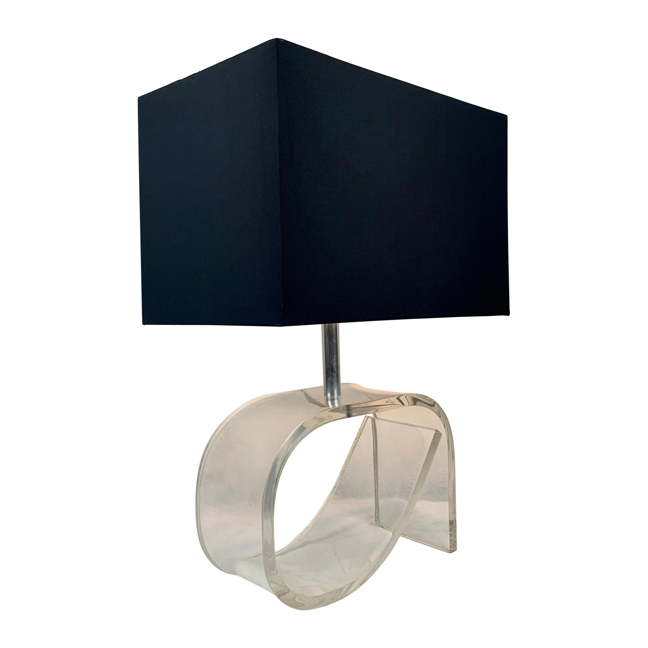 Lucite Lamp with Black Shade in the Style of Dorothy Draper-1960's 