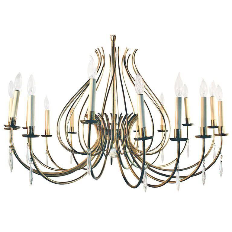 Dorothy Draper Style Midcentury American Silver Plate Chandelier For Sale