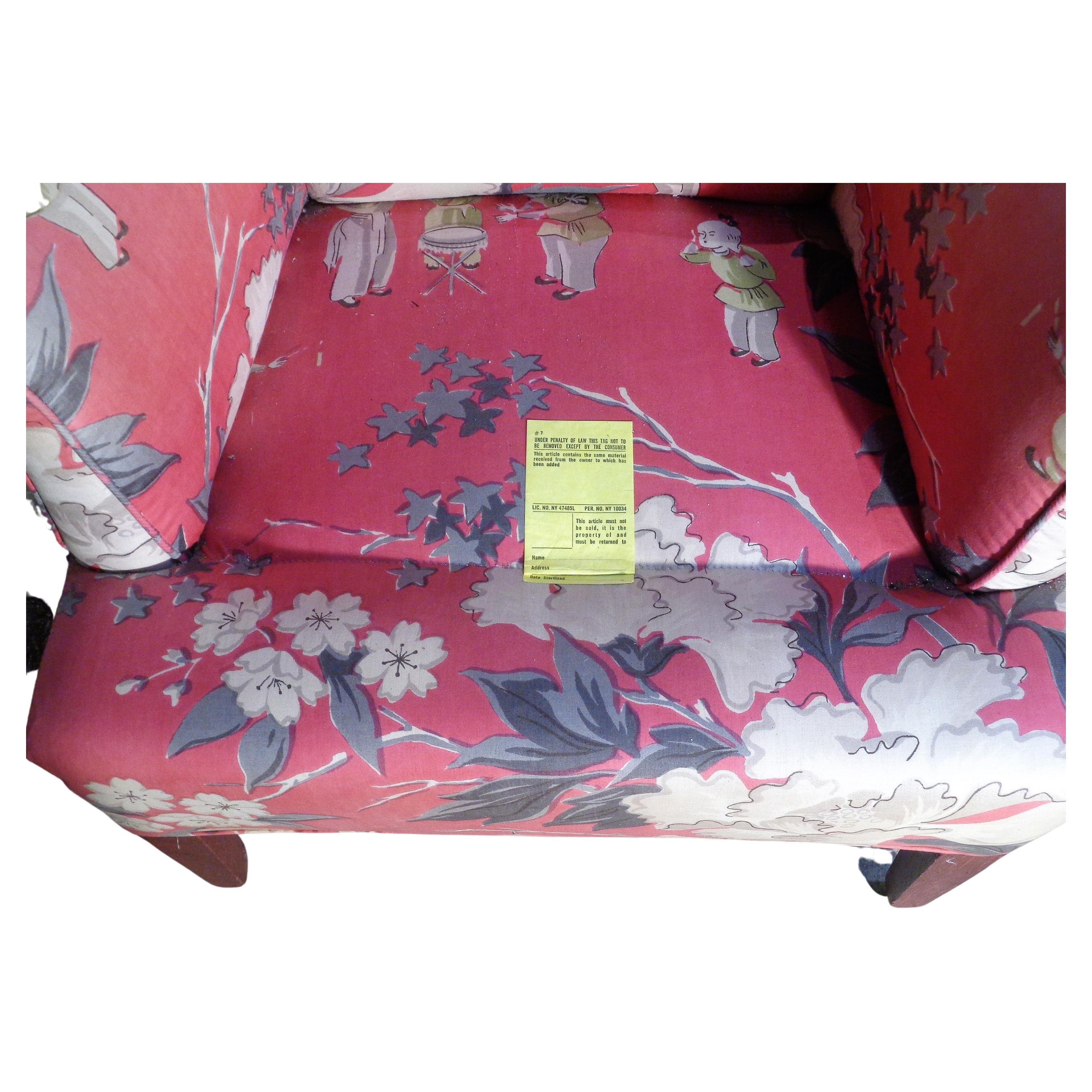  Dorothy Draper Style Original Chinoiserie Upholstered Lounge Chair, 1940's For Sale 5