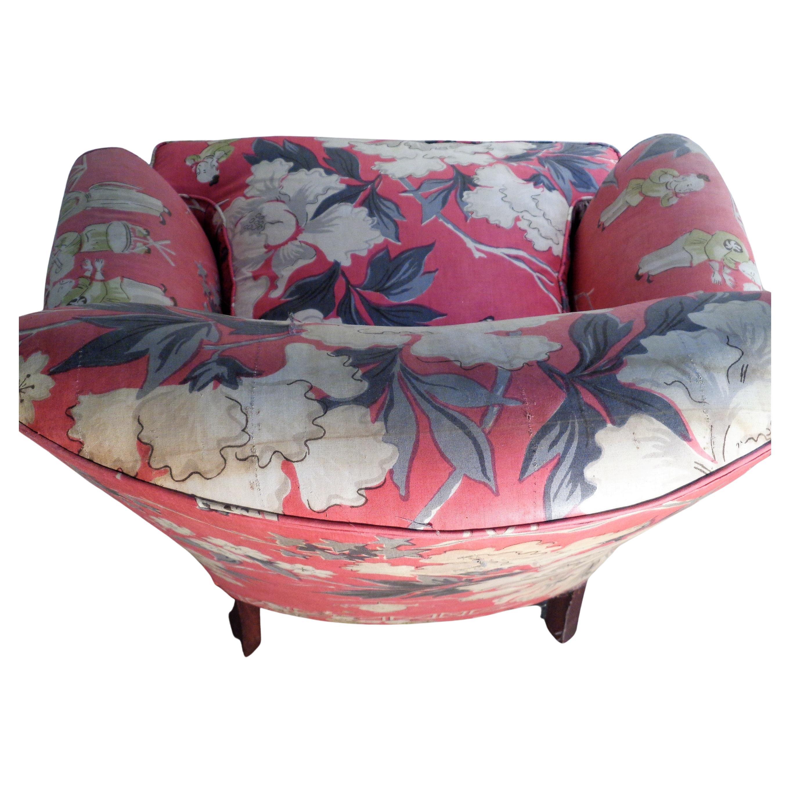  Dorothy Draper Style Original Chinoiserie Upholstered Lounge Chair, 1940's For Sale 6