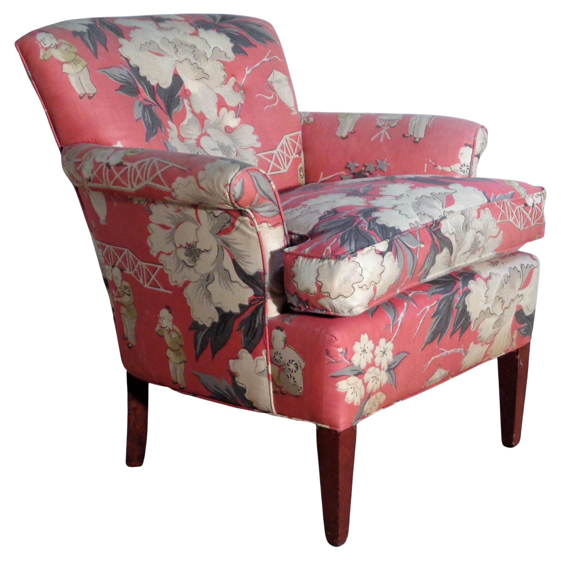  Dorothy Draper Style Original Chinoiserie Upholstered Lounge Chair, 1940's For Sale 8