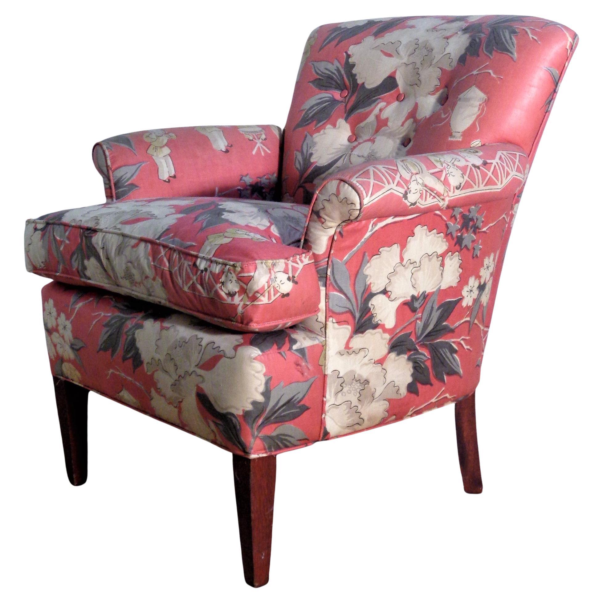 Hollywood Regency  Dorothy Draper Style Original Chinoiserie Upholstered Lounge Chair, 1940's For Sale